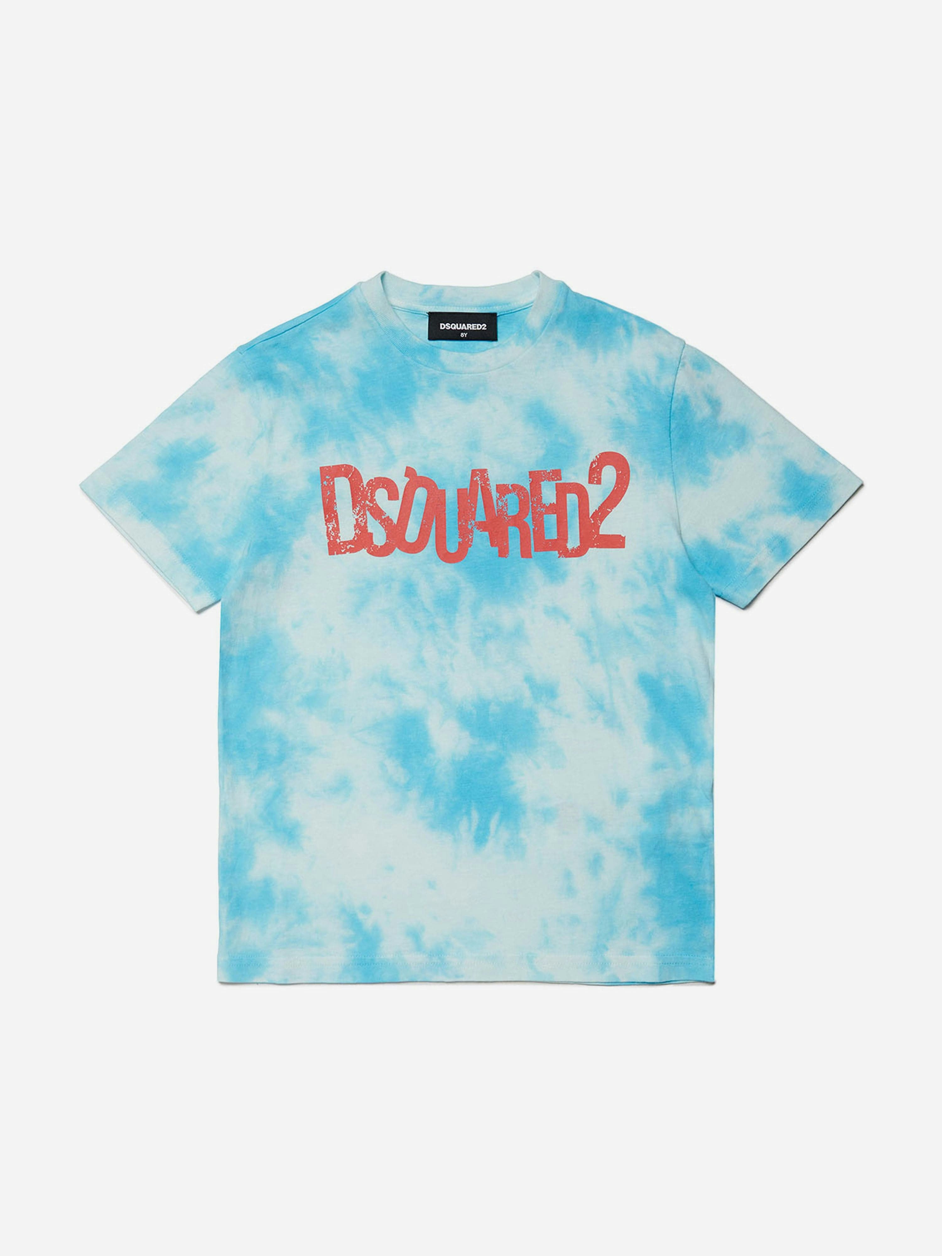 Dsquared2 Kids Boys Blue Tie-Dye Logo T-Shirt In - 4 Yrs