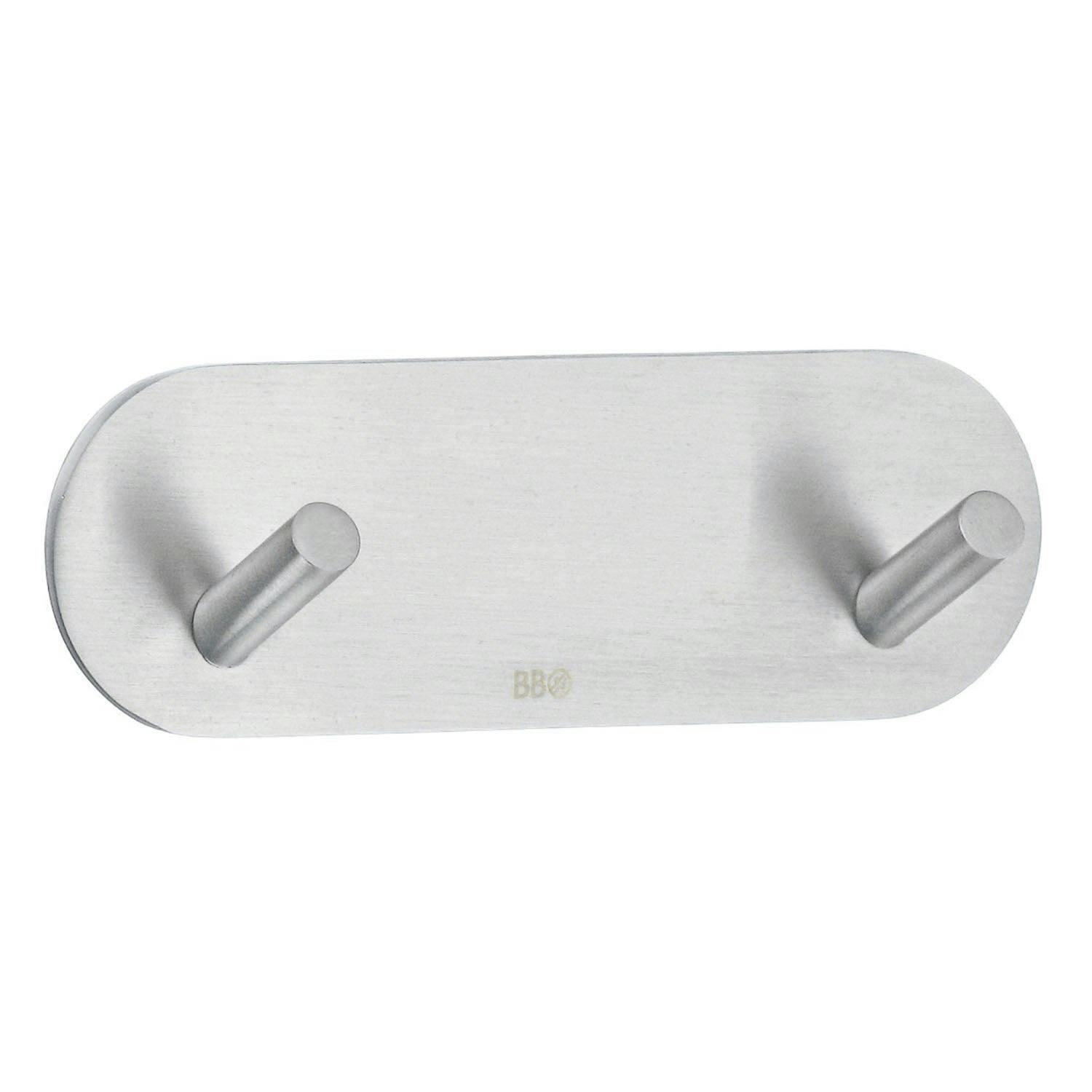 Rackhams Brushed Stainless Steel Double Towel Hook (90 X 30Mm) Self Adhesive Bathroom Wall Mounted