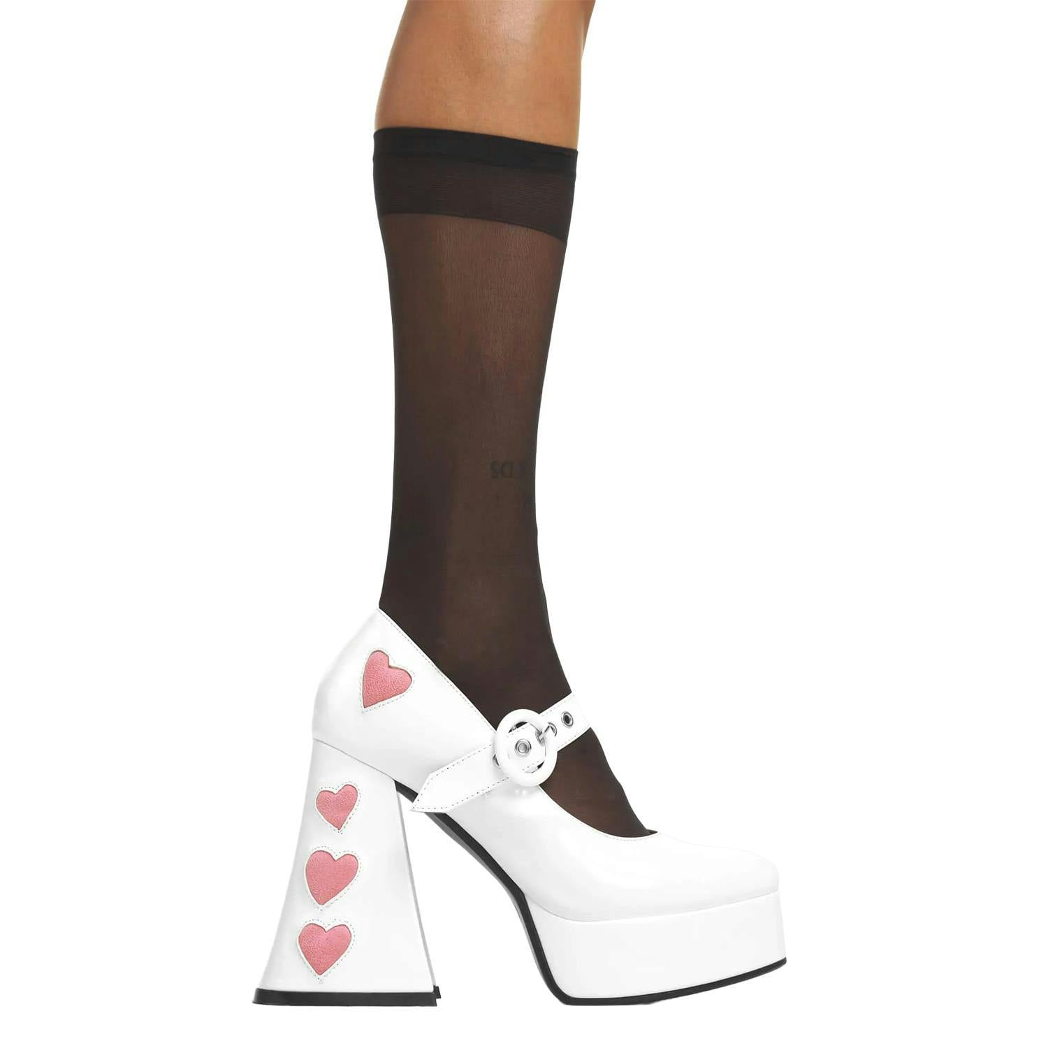 Lamoda Women's White/Pink Love Sick Patent Heart Platform Heels Gothic Shoes - Uk7