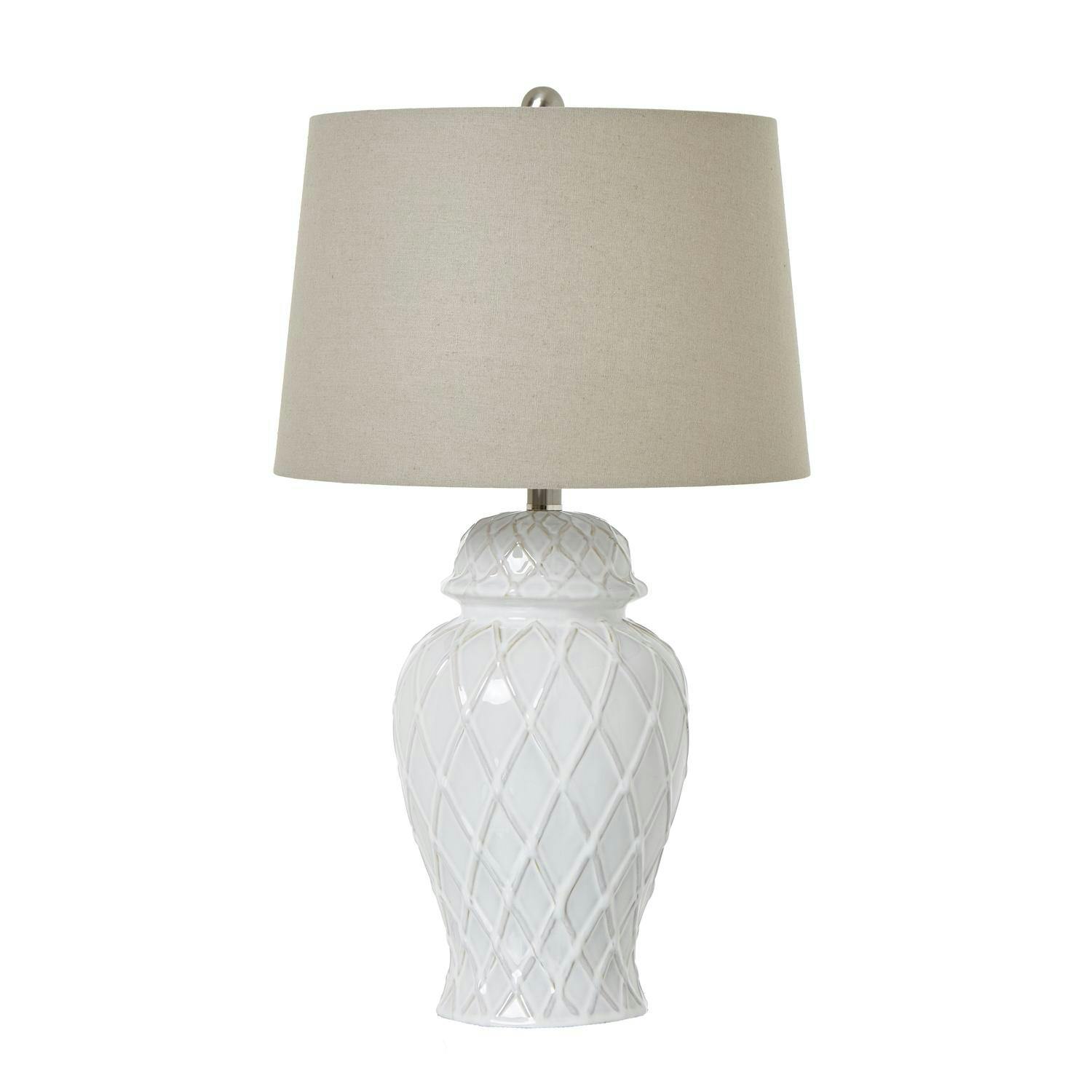 Hill Interiors White Ginger Jar Ceramic Table Lamp (Uk Plug) - One Size - 100% Mixed