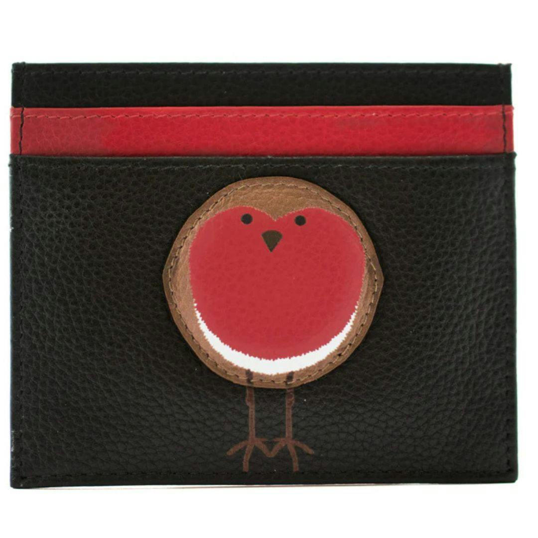 Mala Leather Black/Red Bobbie Robin Bird Rfid Card Holder With Zip