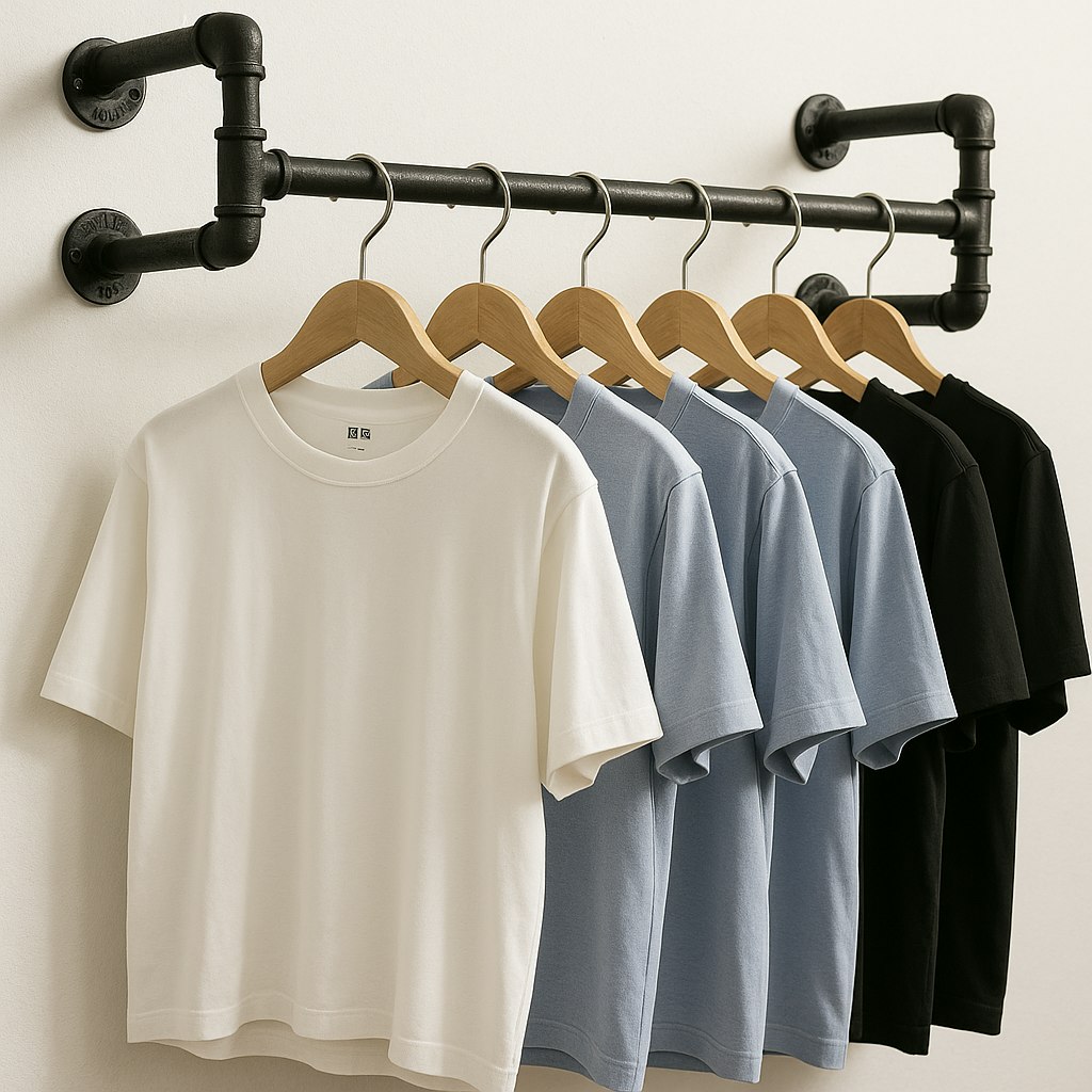 Rackhams Black Industrial Heavy Duty Pipe Wall-Mounted Floating Hanging Rail - Metal