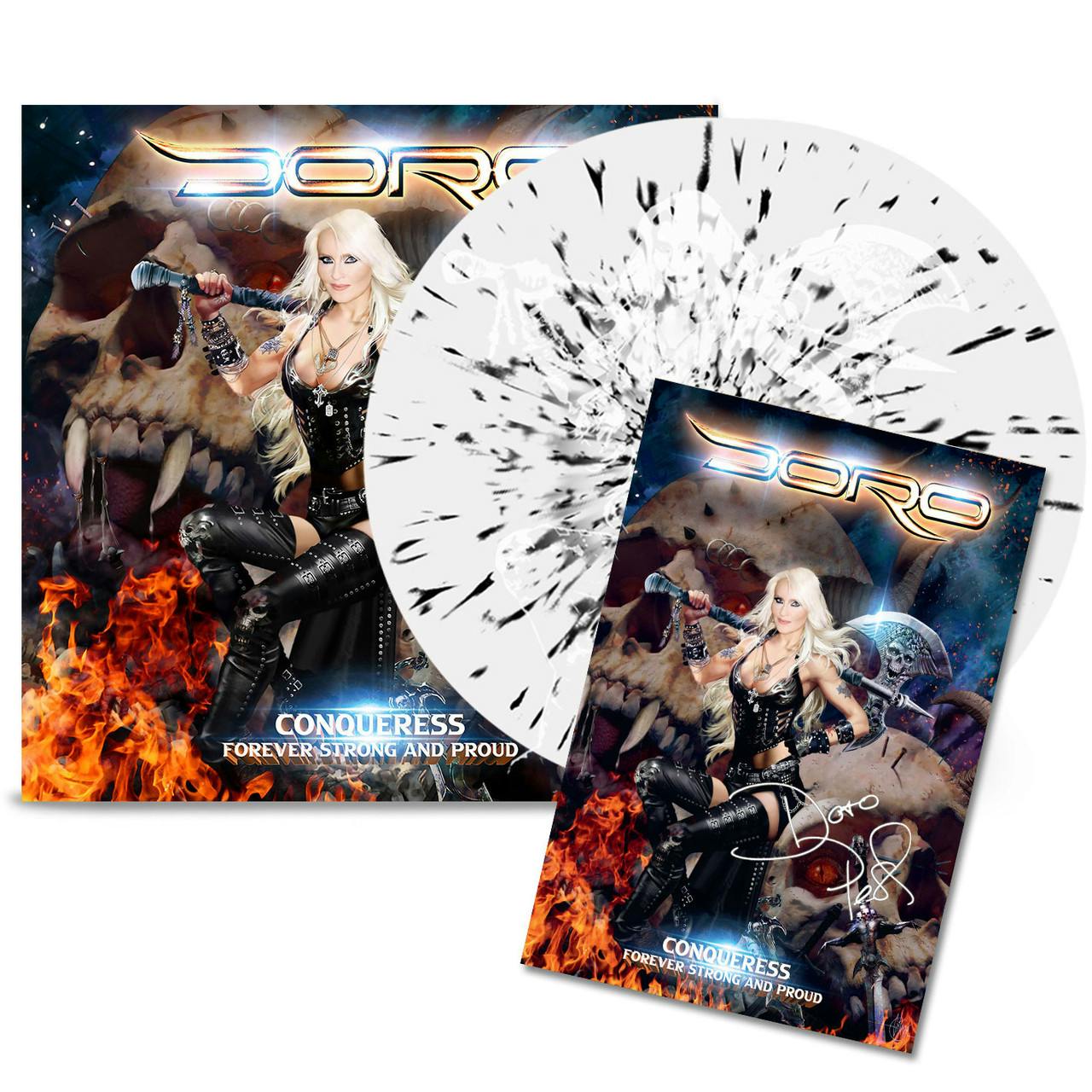 Eyesore Merch White/Black Doro 'Conqueress - Forever Strong And Proud' - 2Lp Splatter W/ Eyesore Exclusive Signed Photo Card