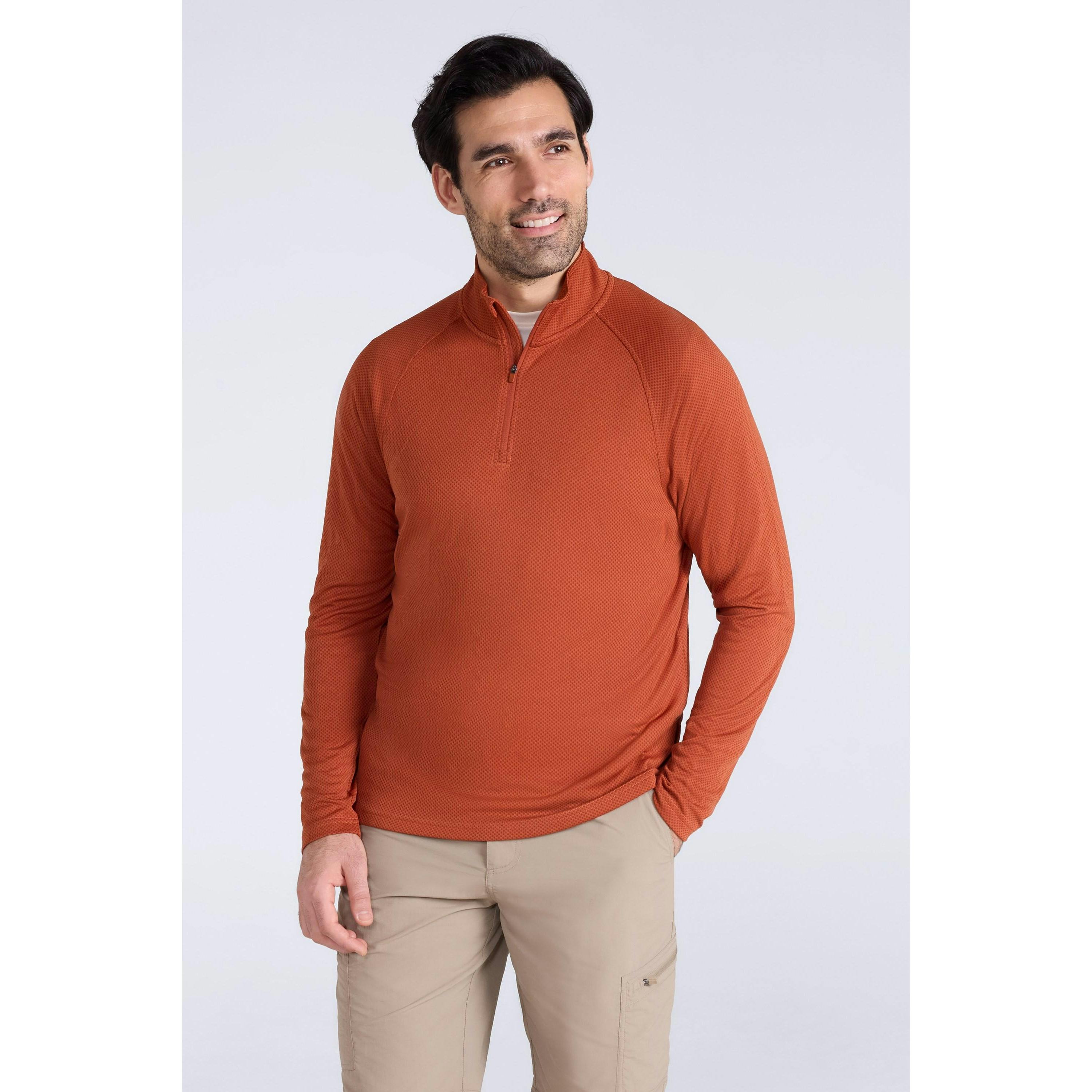 Mountain Warehouse Men's Spin Textured Half Zip Sweatshirt - Rust - 3XL - Rust - 100% Polyester
