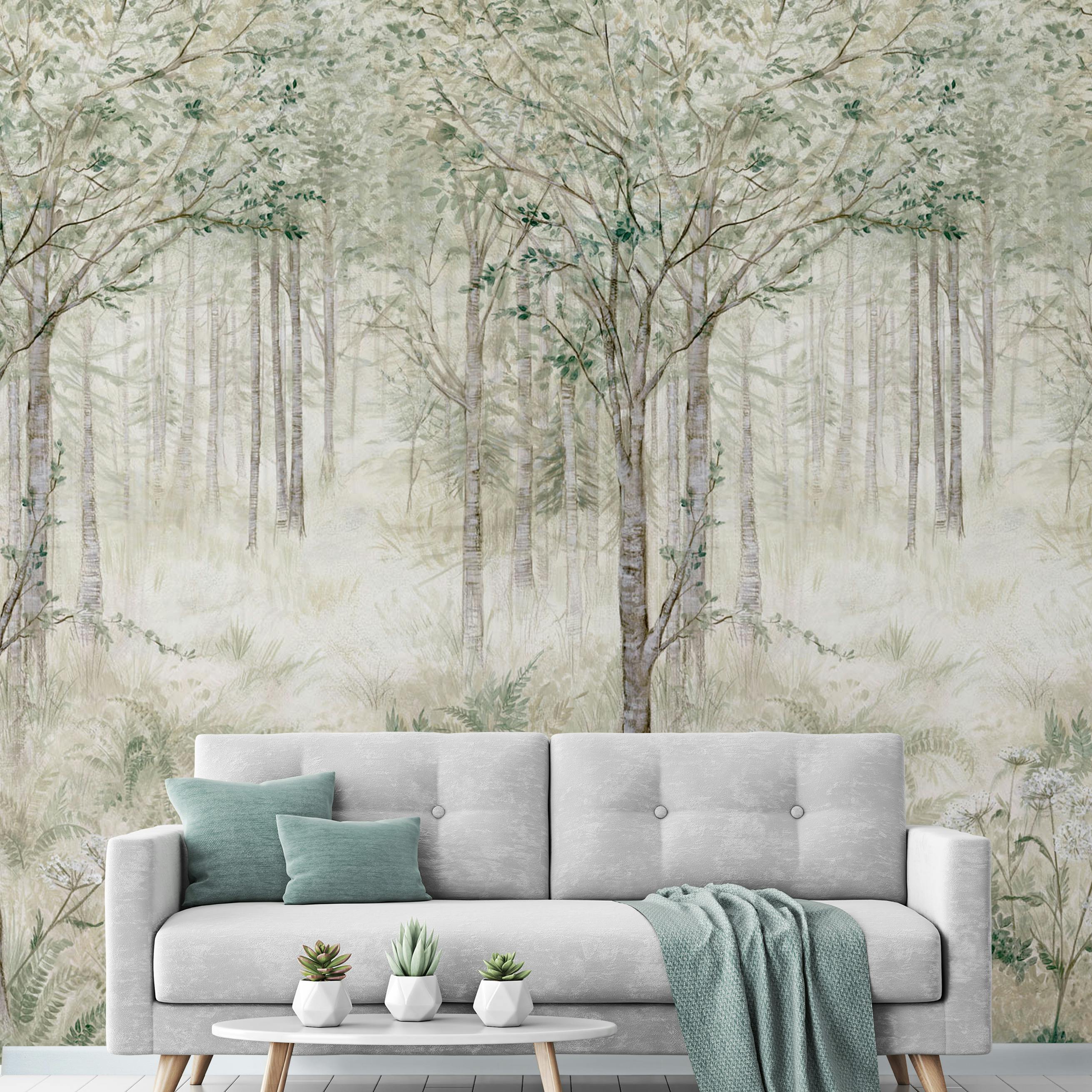 Grandeco Green Fairytale Trees 3 Panel Repeatable Mural 1.59 X 2.8M