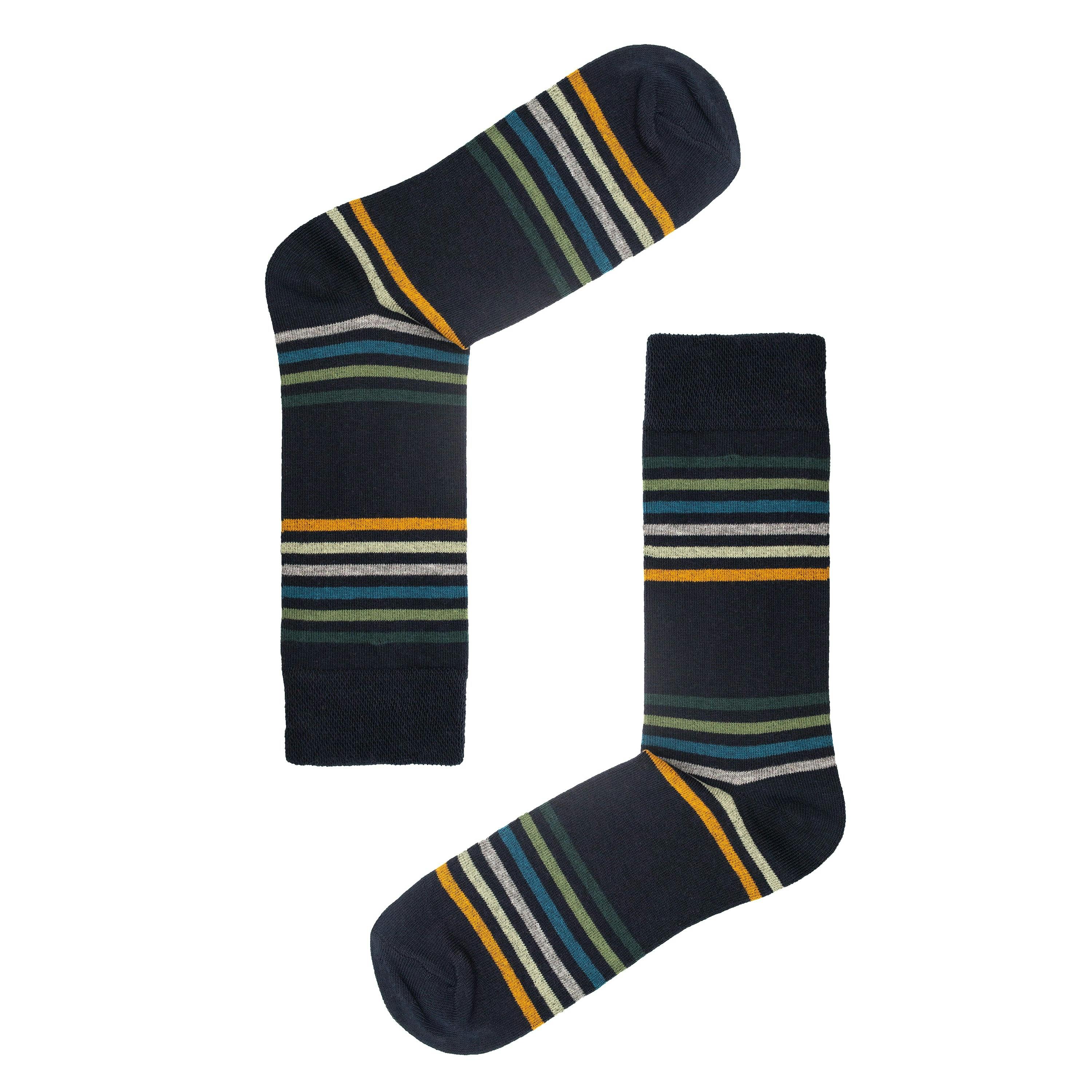 Jemsox Men's Green Multi Stripe Socks – Organic Cotton Comfort Top - Medium / Eur 39-43 / Uk 6-9