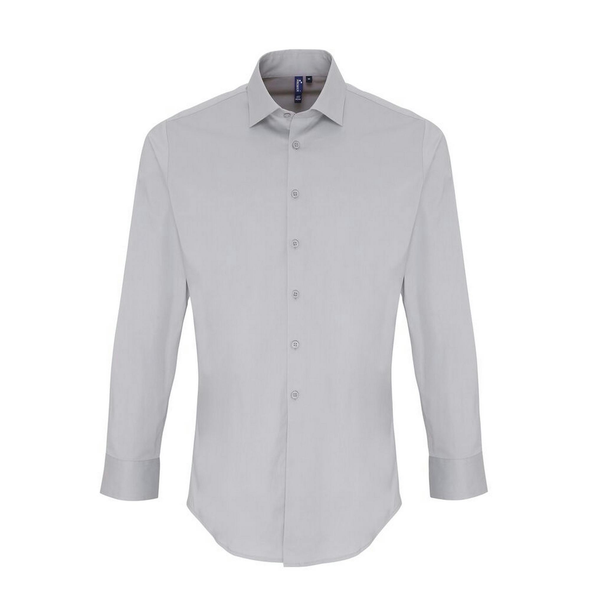 Premier (S, Silver) Mens Stretch Fit Poplin Long Sleeve Shirt - Image 3