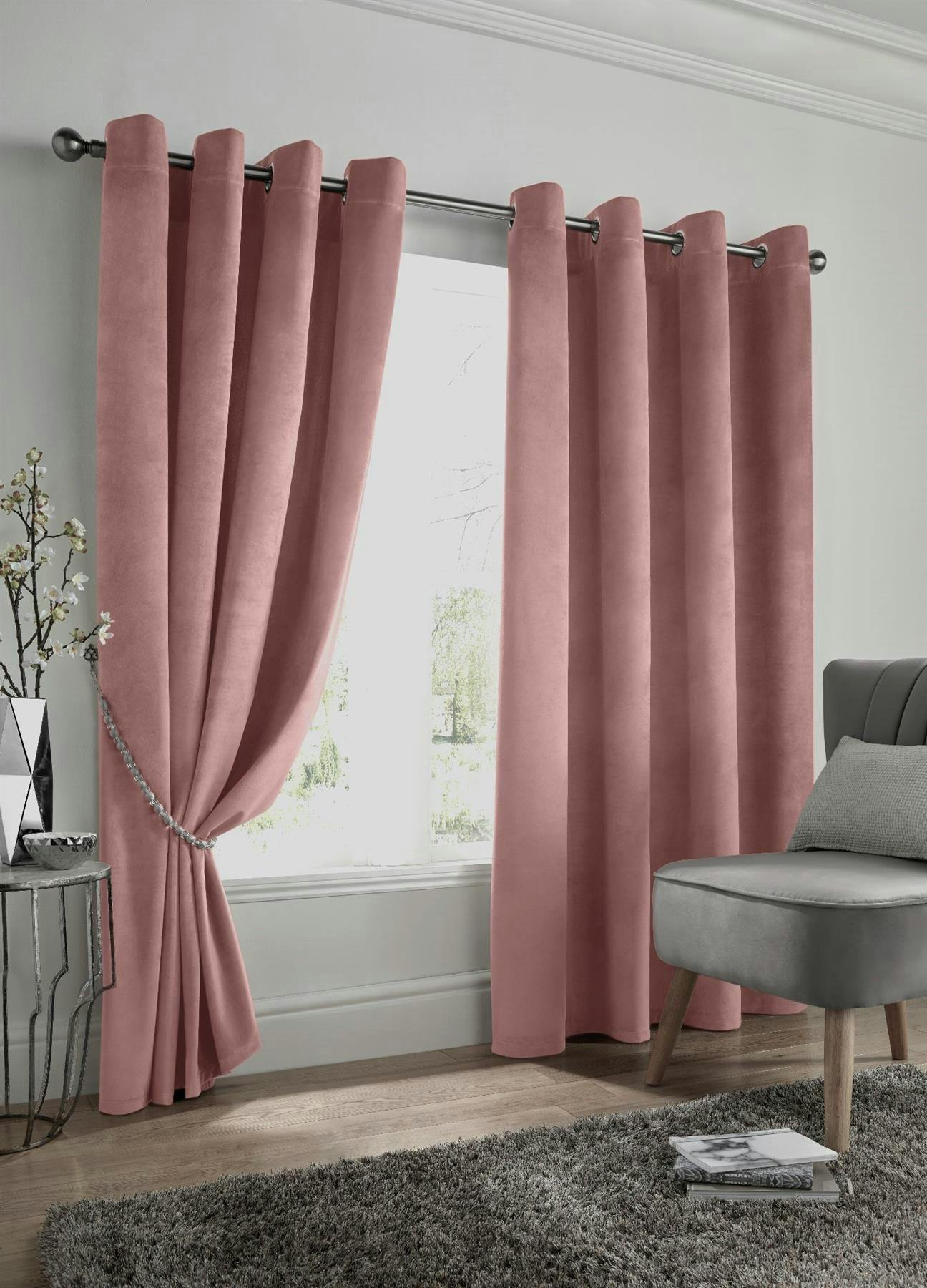 Rackhams Pink Velvet Ring Top Blackout Curtains - 229Cm Width X 183Cm Drop