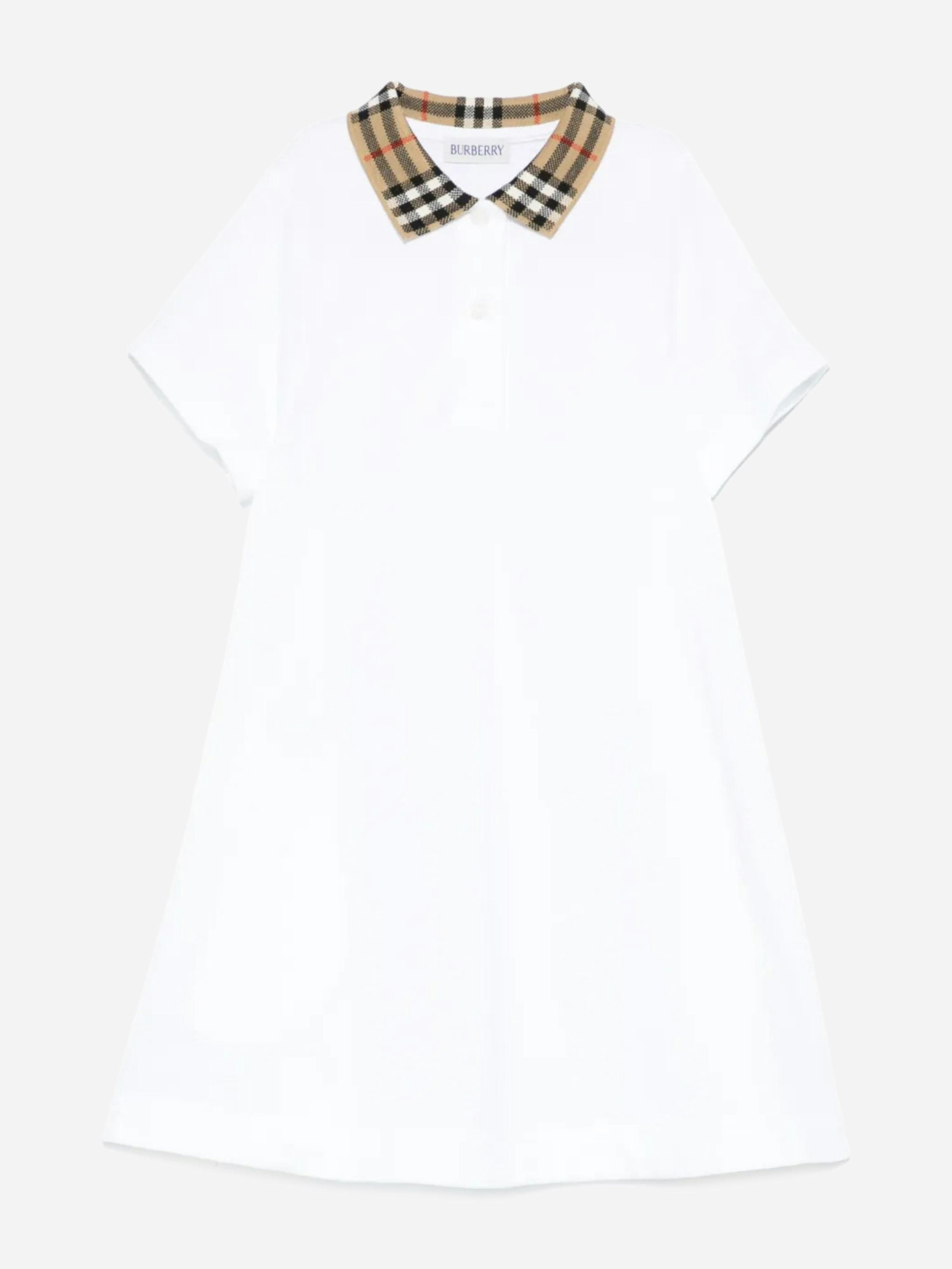 Burberry Kids Girls White Burberry Check Collar Astrid Dress In - 10 Yrs