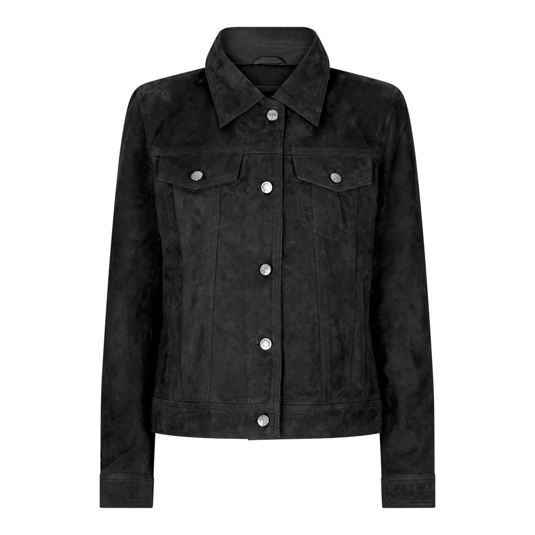 Infinity Leather Women's Black Leather Company Suede Vintage Retro Jeans Jacket Real Leather Short Biker Grease 1980S Classic - 5XL