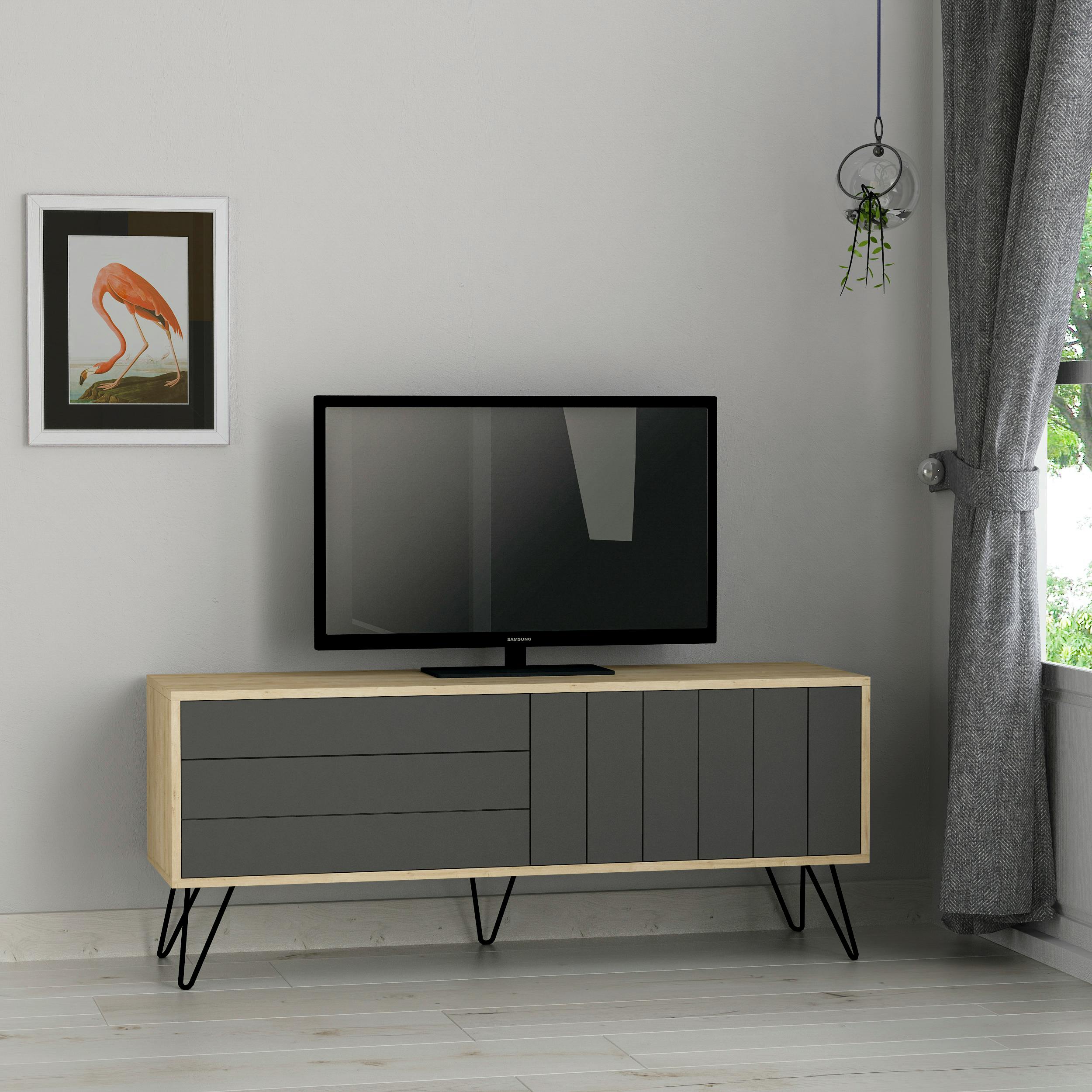 Decortie Anthracite Picadilly Modern Tv Unit Multimedia Centre Storage Cabinet 139Cm For 55" Tv
