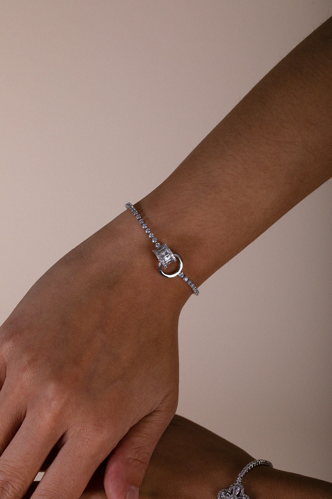 Svnx Silver Double Ring Diamante Bracelet In Colour - Gift Boxed - One Size