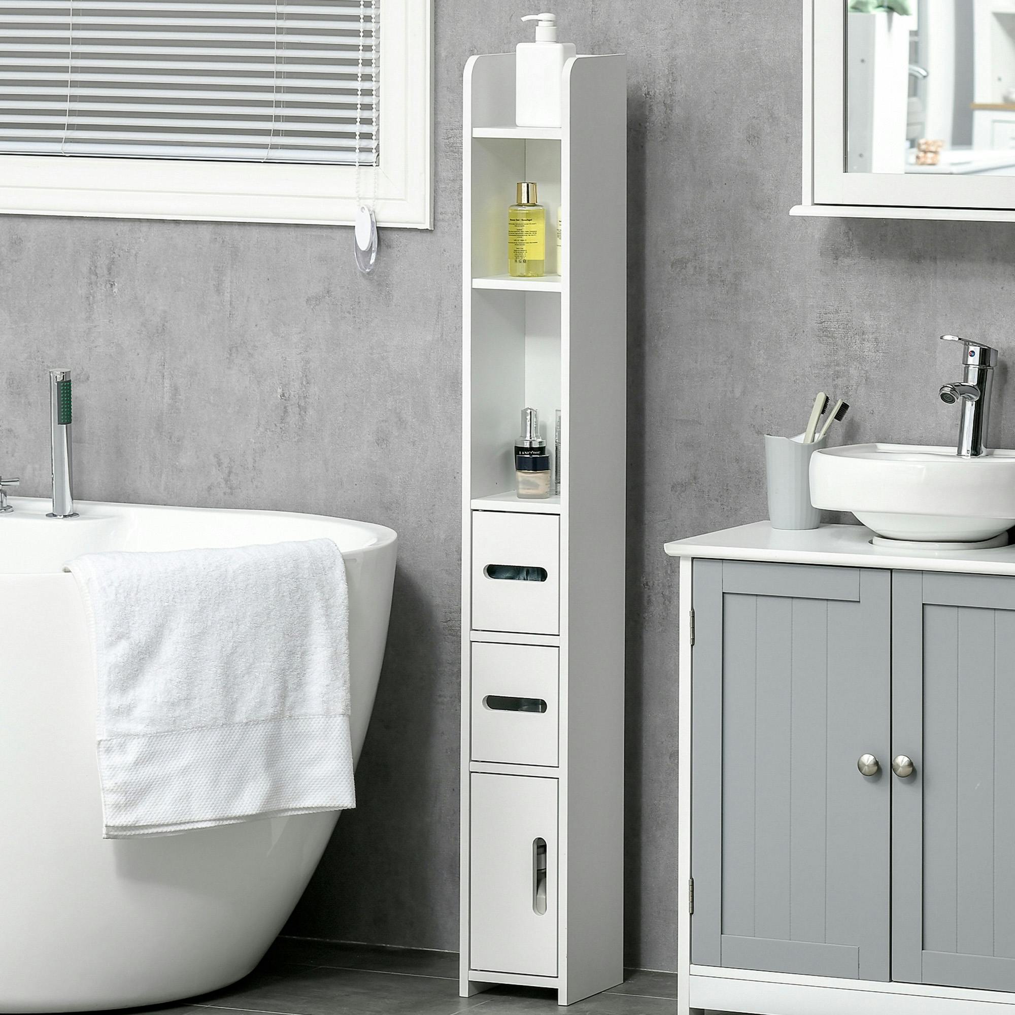 Rackhams White Modern Bathroom Storage Cabinet, Freestanding Tall Bathroom Cabinet With Open Shelves And 3 Cupboards With Door, For Bedroom Hallway, - Image 5