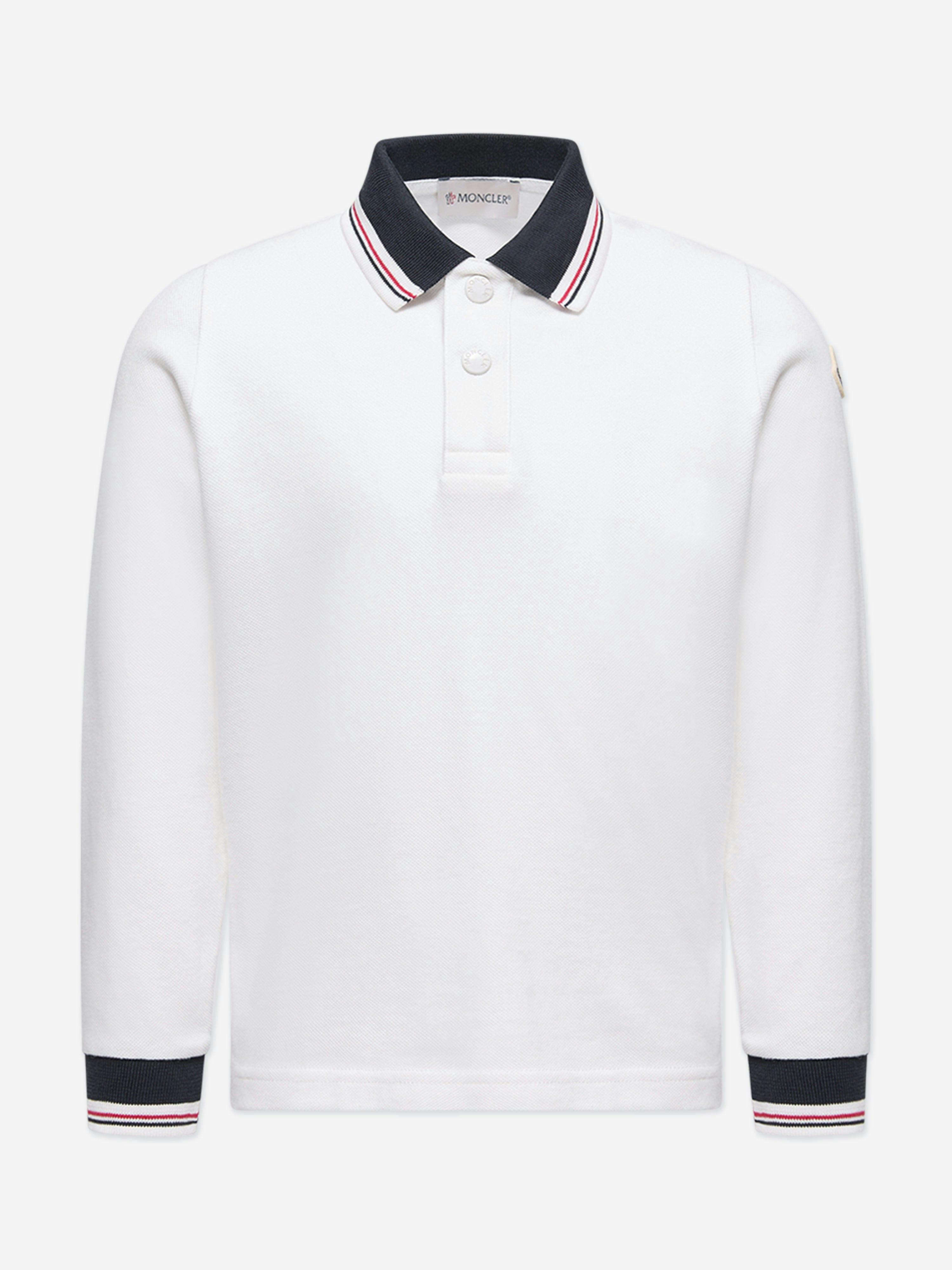 Moncler Enfant Boys Ivory Cotton Long Sleeve Polo Shirt In - 8 Yrs