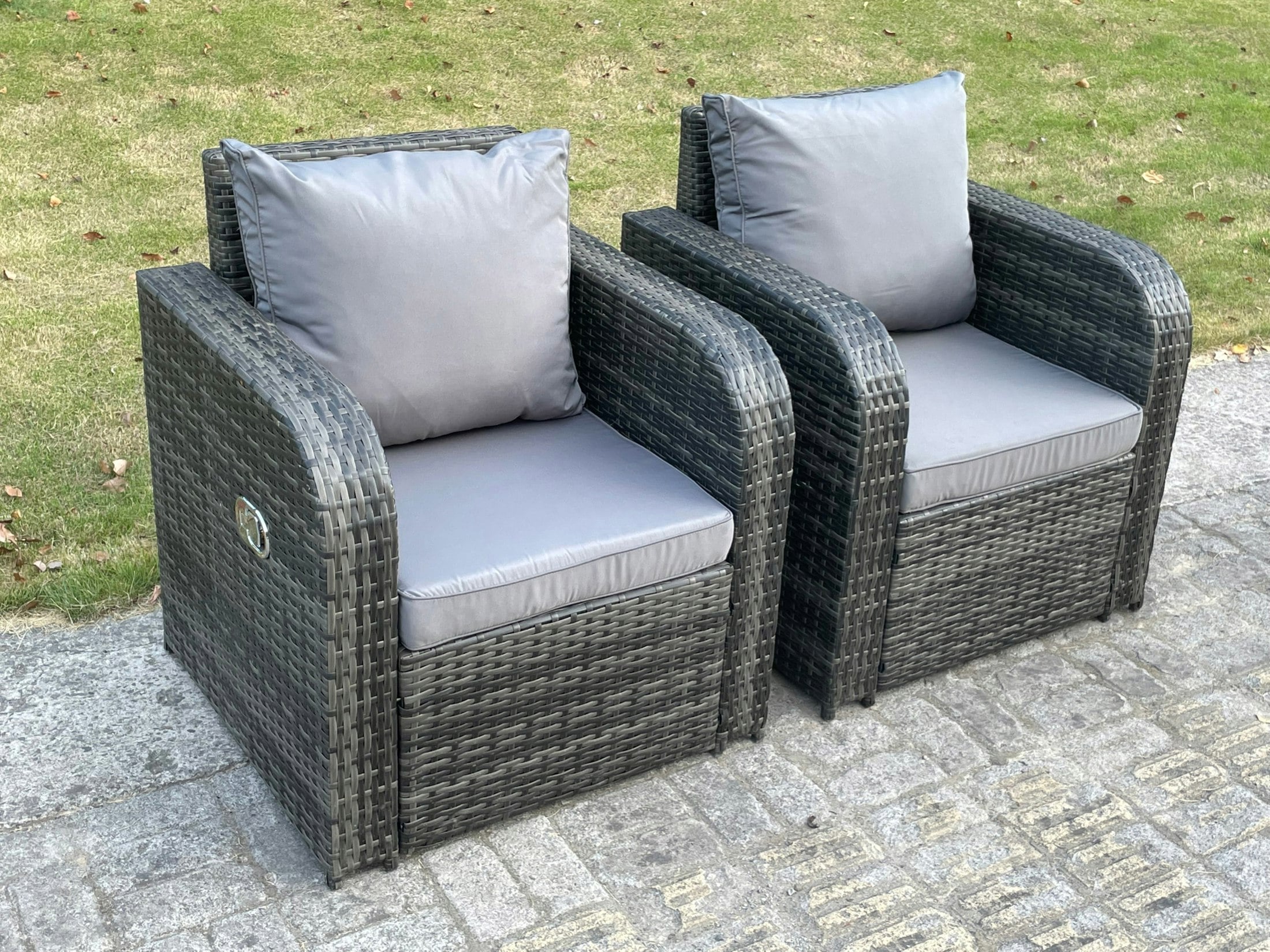 Fimous Grey 2 X Curved Rattan Adjustable Reclining Arm Chairs