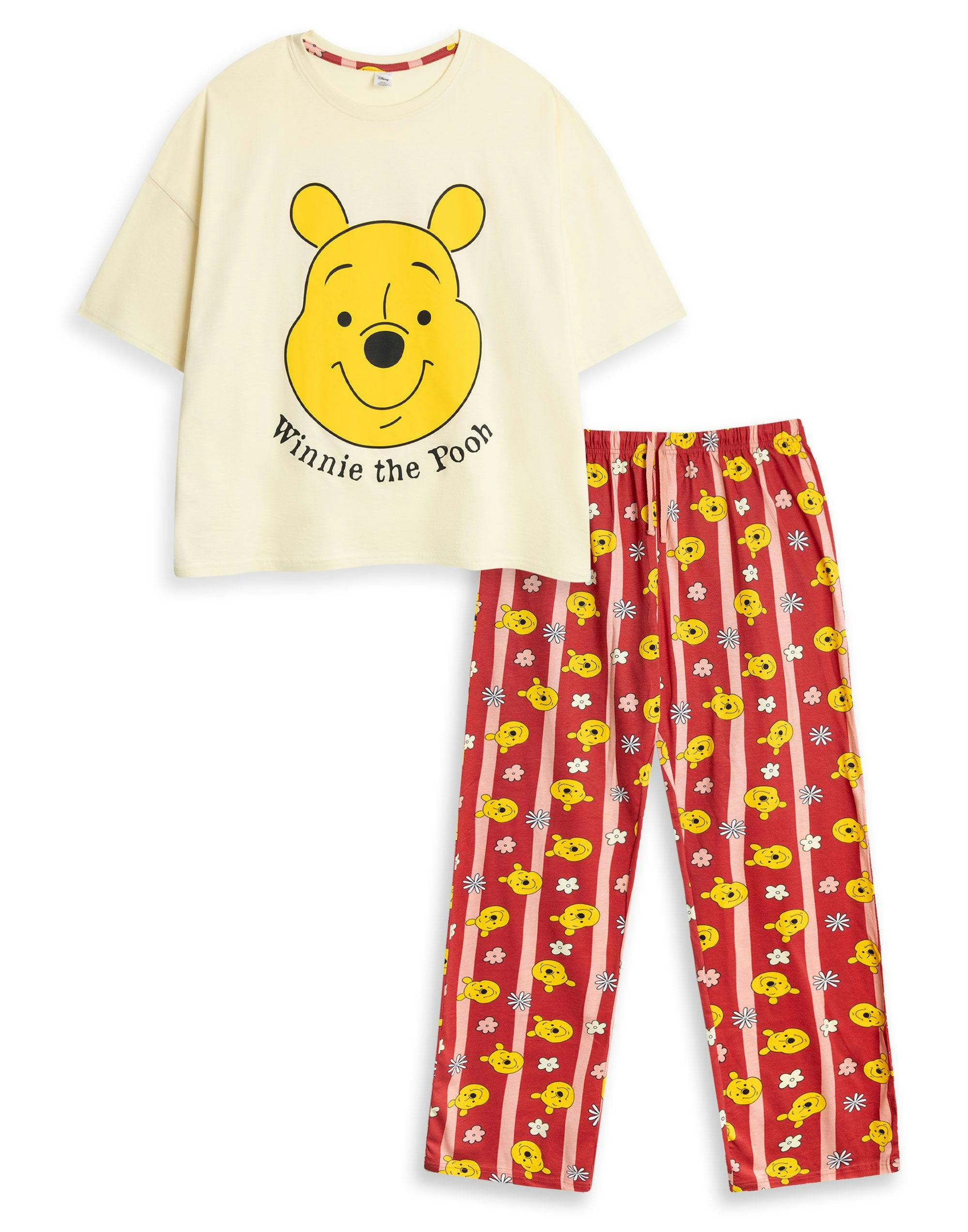 Vanilla Underground Women's Yellow/Red Disney Multicolou Winnie The Pooh Short Sleeve Long Leg Pyjama Set - Large