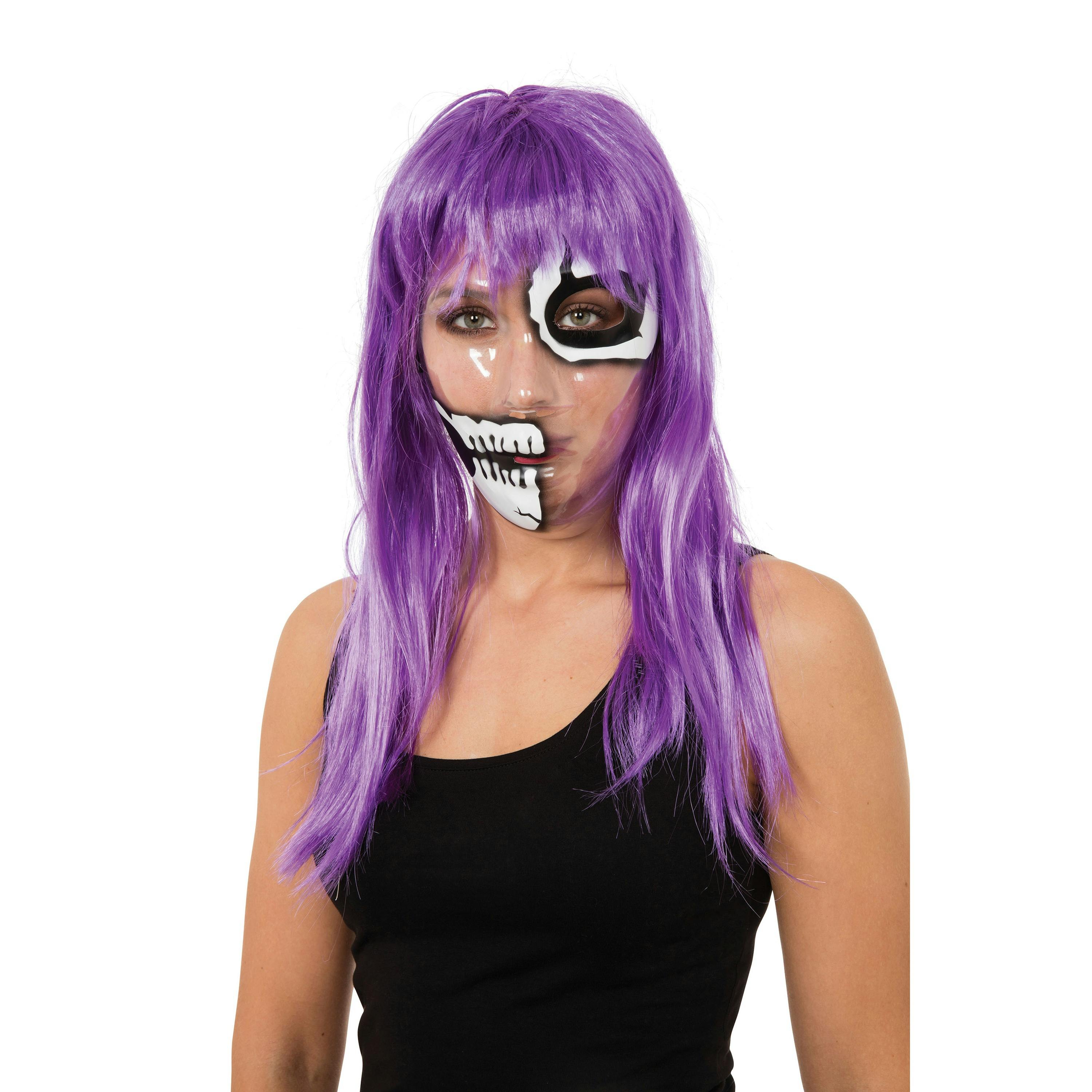 Bristol Novelty Unisex White/Black Transparent 50/50 Skeleton Mask - Transparent/ - Transparent/ - One Size