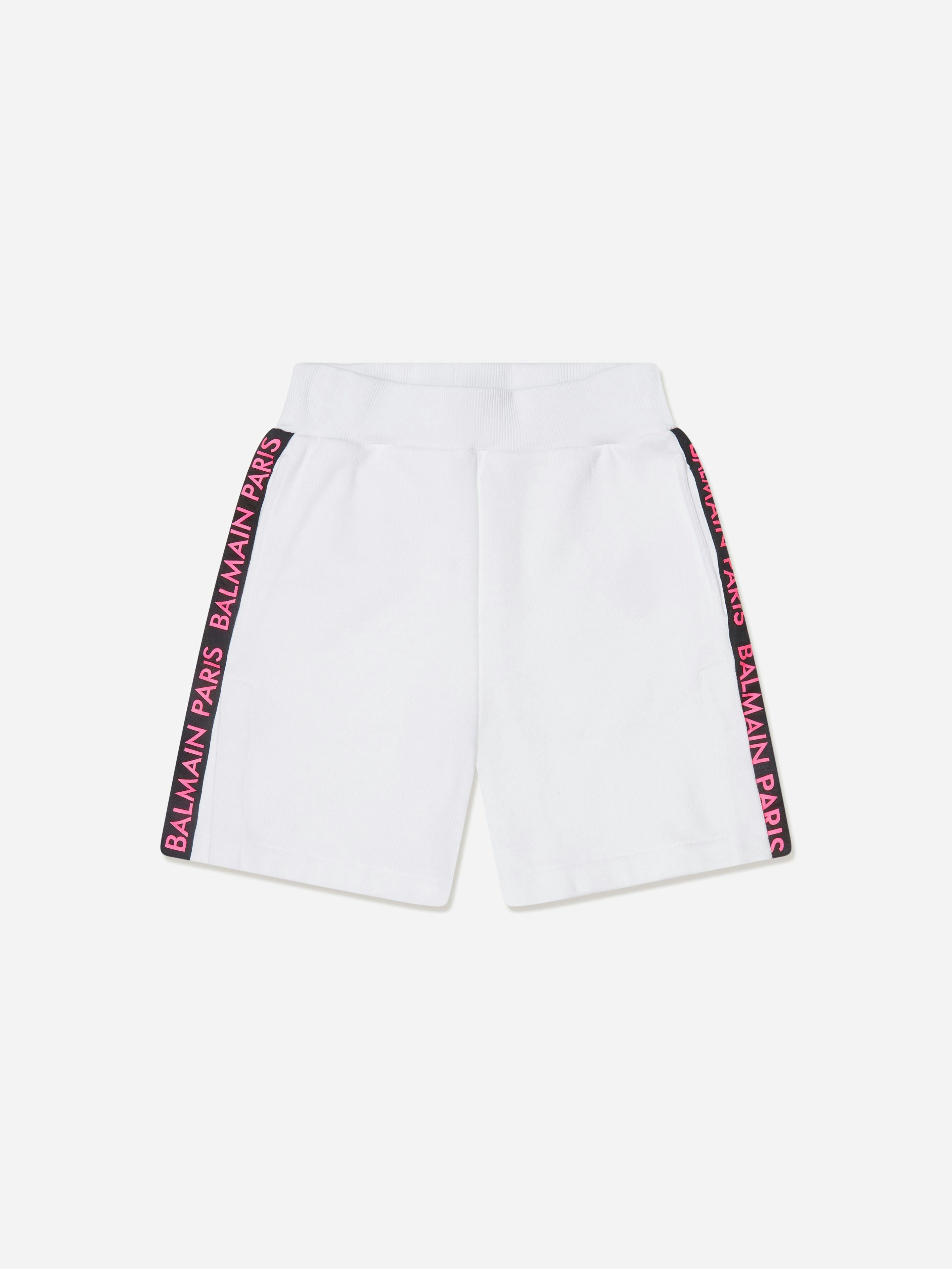 Balmain Girls White Logo Jersey Shorts In - 8 Yrs