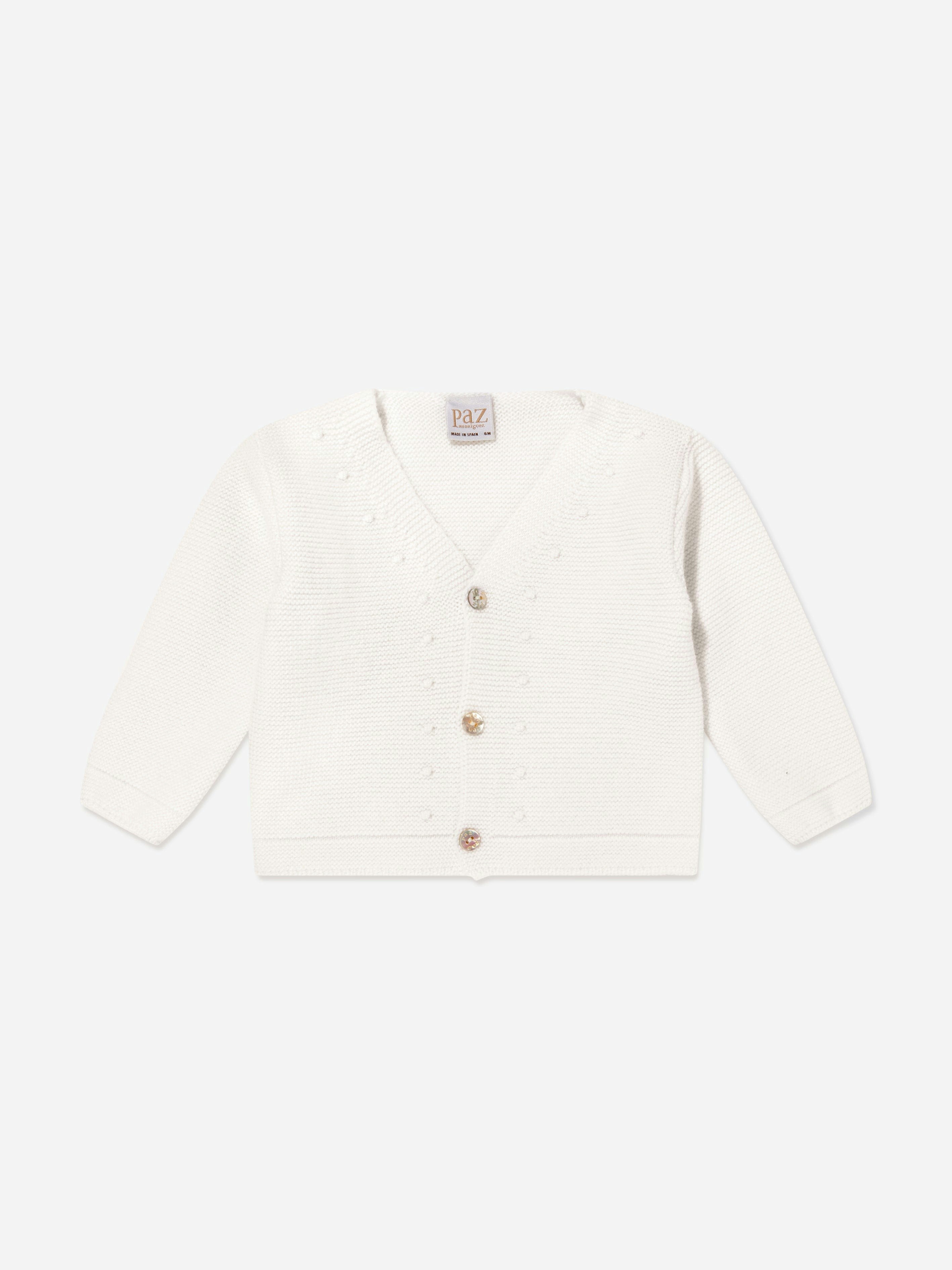 Paz Rodriguez Men's Ivory Baby Boys Knitted Cardigan In - 18 Mths