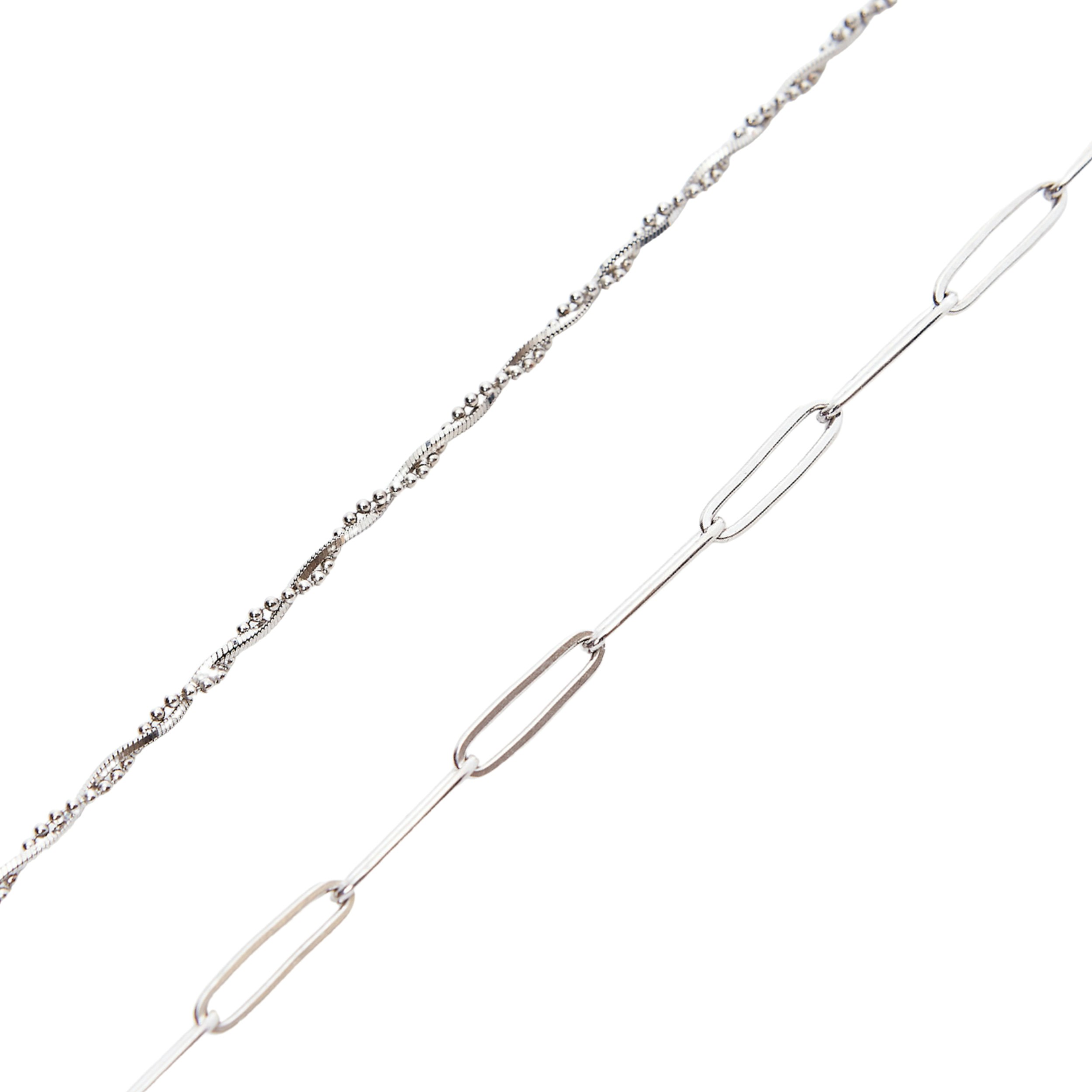 Spero London Silver Bead Chain Twisted And Large Rectangular Chain Sterling Bracelet Set