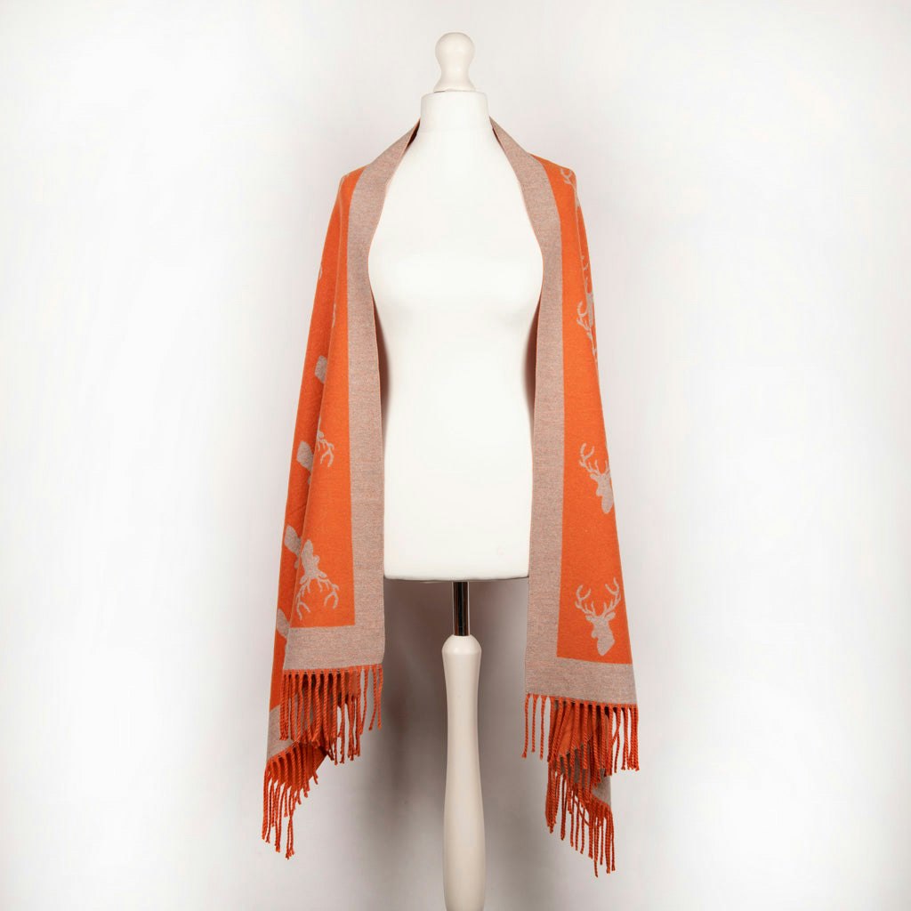 Heritage Traditions Orange Super Soft Jacquard Scarf - Stag