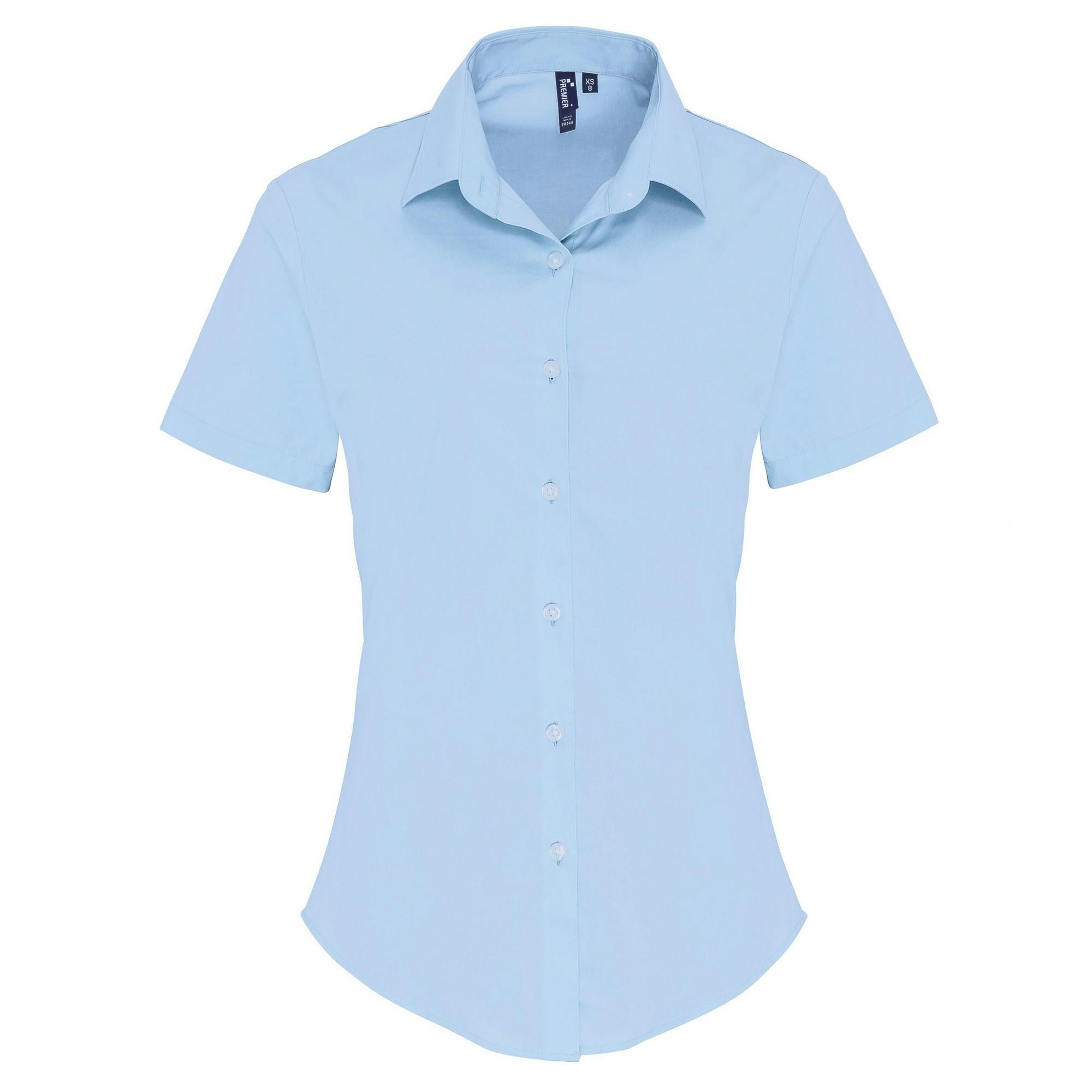 Premier (2Xl, Pale Blue) Womens/Ladies Stretch Fit Poplin Short Sleeve Blouse - Image 2