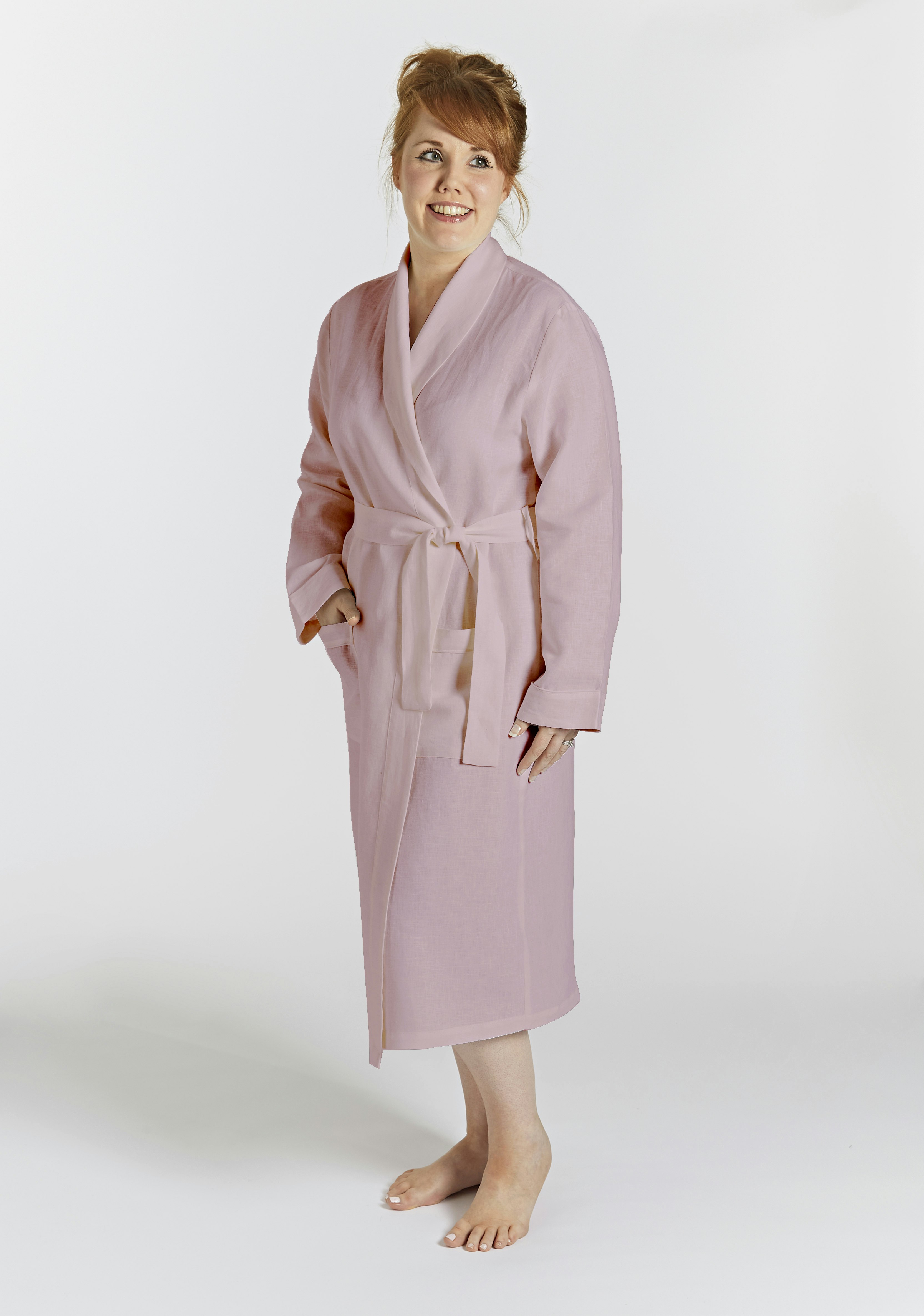 Lazy Linen Pink Pure Washed Linen' Bathrobe - Medium
