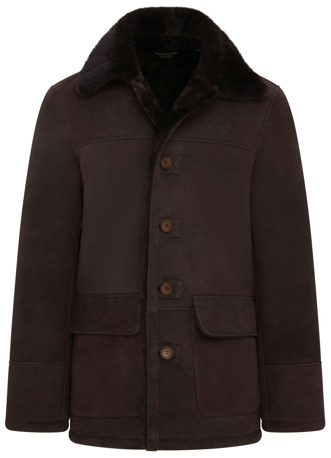 Infinity Leather Men's Brown Shearling Sheepskin Car Coat - Elverum - Uk Xs | Eu 44 | Us 34