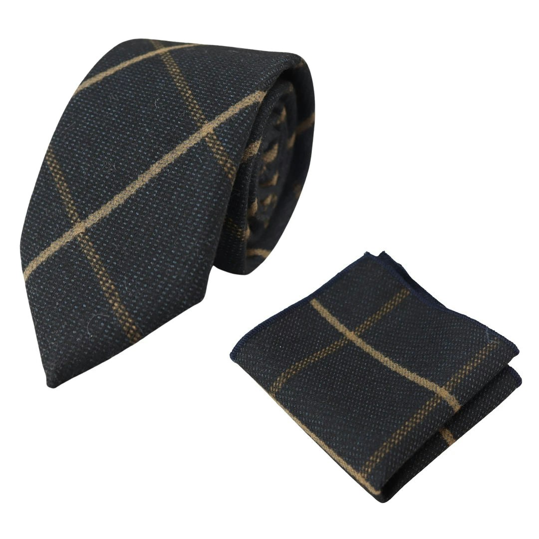 Truclothing Men's Tweed Herringbone Tie & Pocket Square Set - Navy