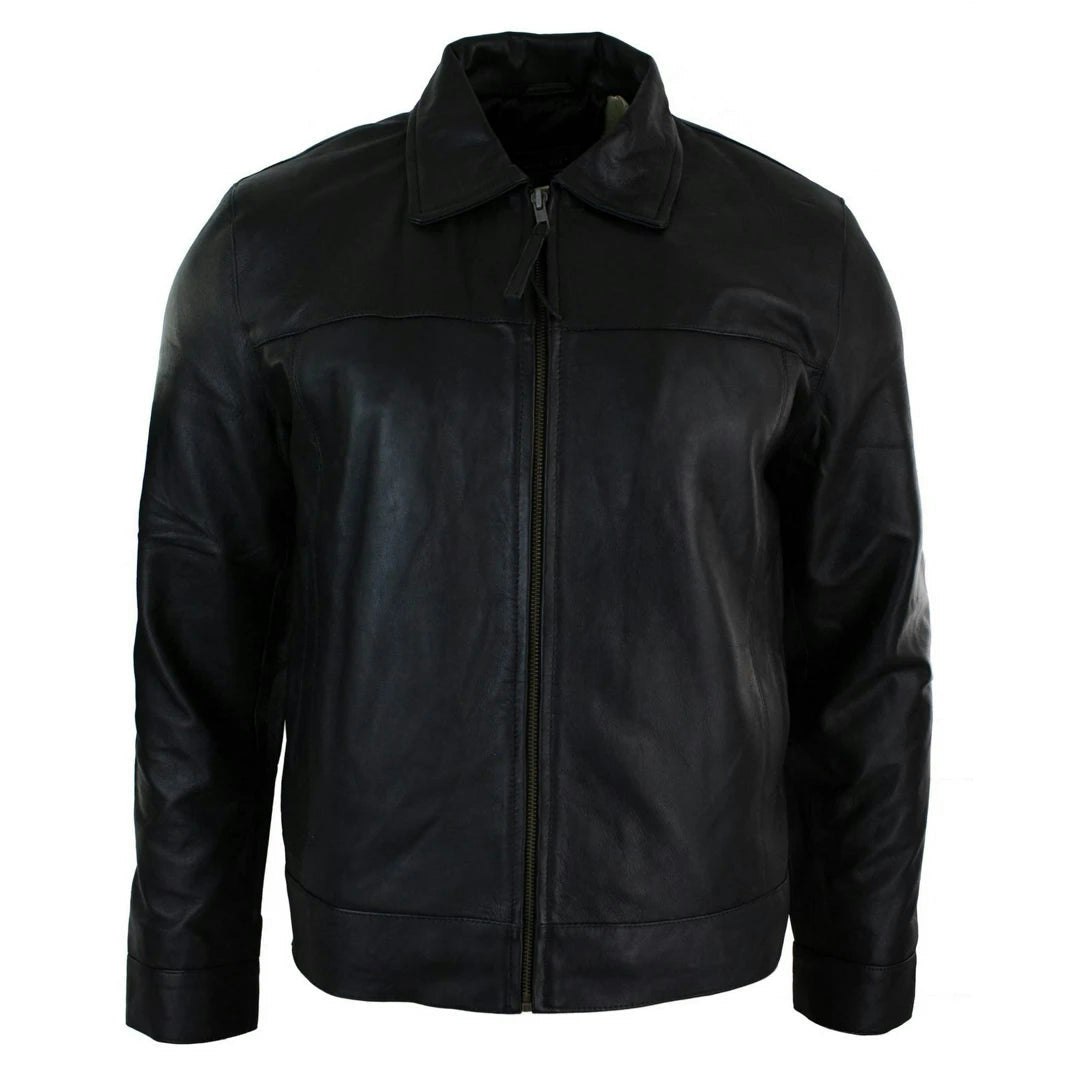 Infinity Leather Men's Black Leather Company Classic Zipped Leather Jacket - 3XL