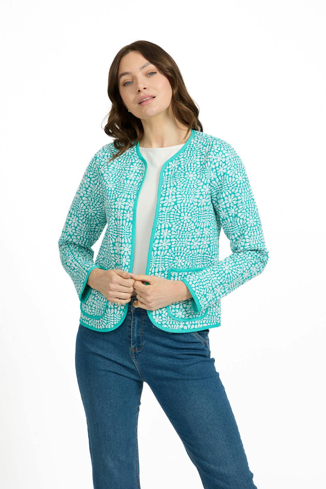 Mudflower Floral Print Quilted Jacket - Jade - 12