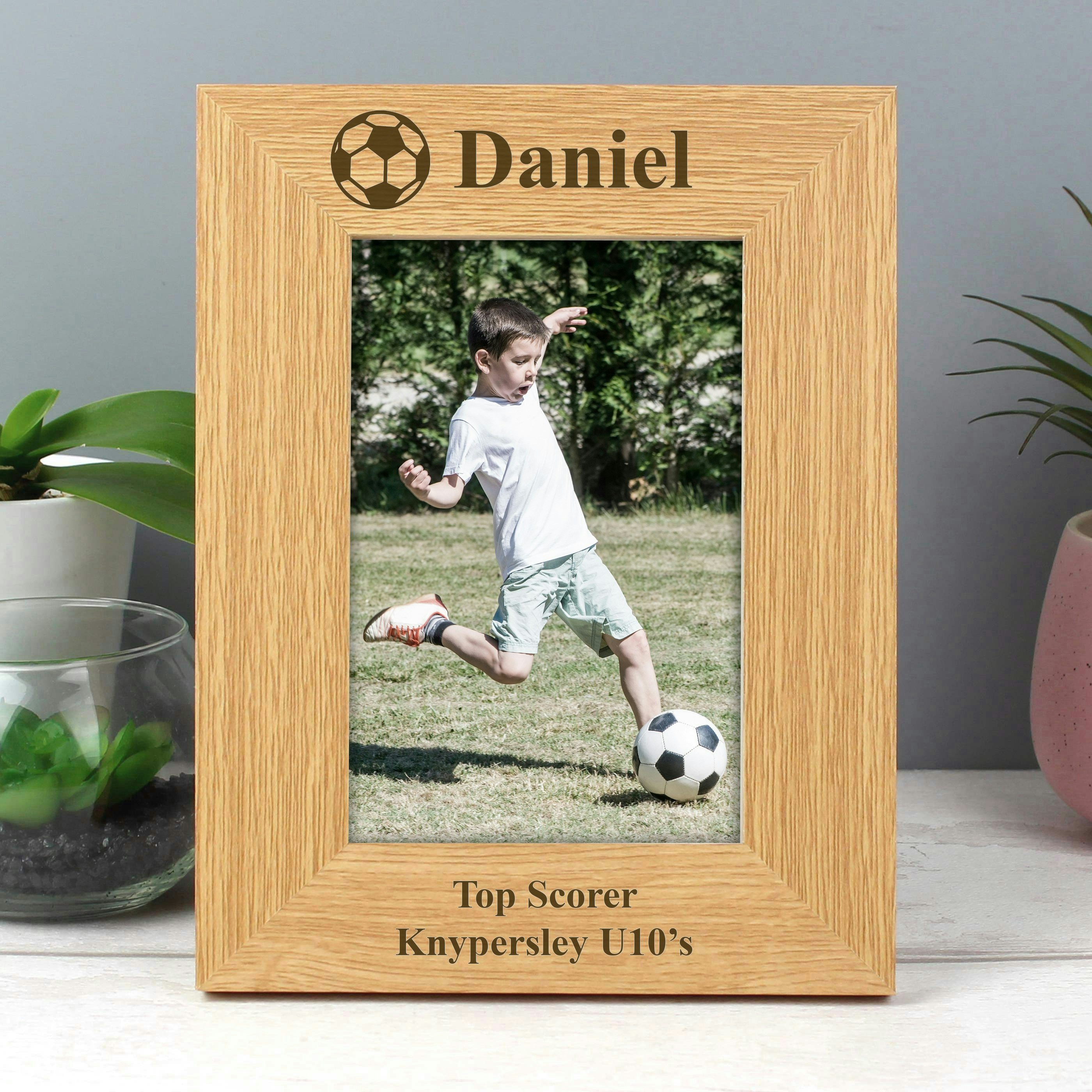 Personalised Memento Company Personalised Oak Finish 6X4 Football Photo Frame
