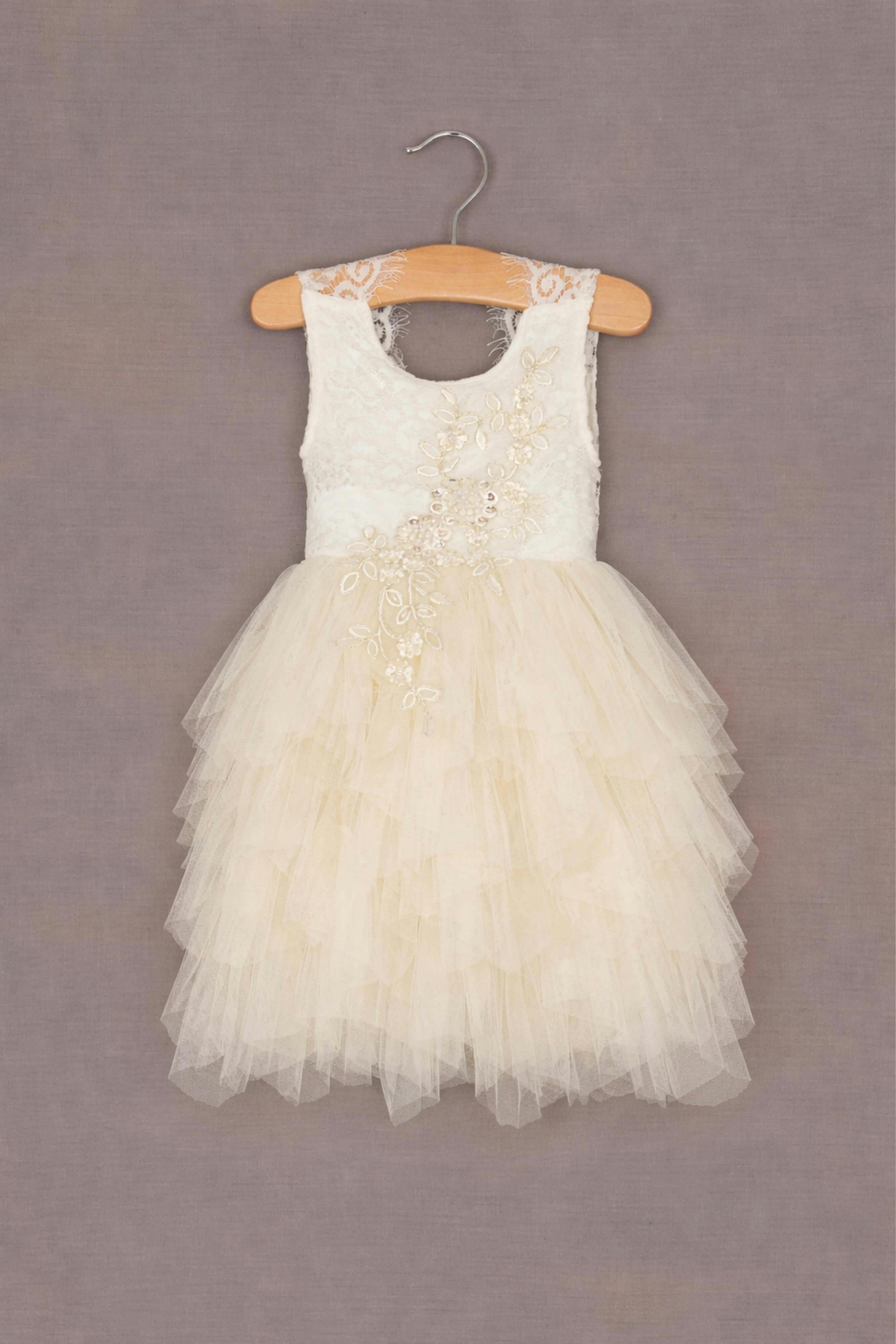 Uk Flower Girl Boutique Girls Ivory/Cream Uk Flower Boutique Boho Dreams Dress - Applique - 12/18 Months