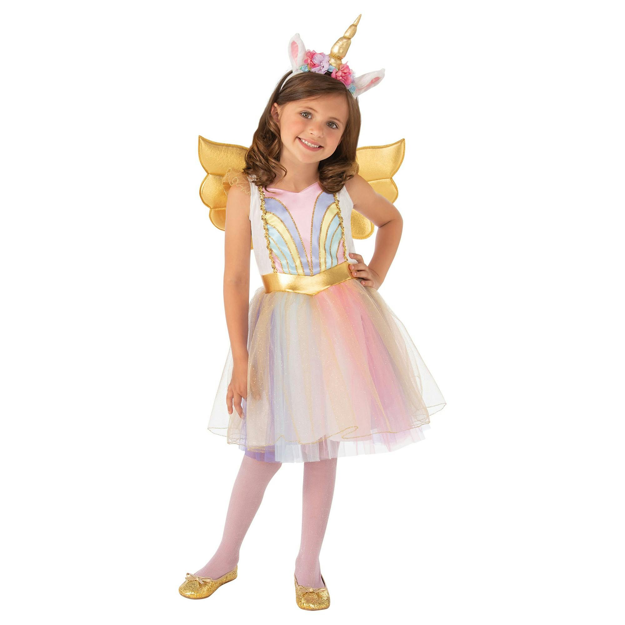 Bristol Novelty Girls Pink/Gold/Blue Sparkling Unicorn Costume - 5-6 Years
