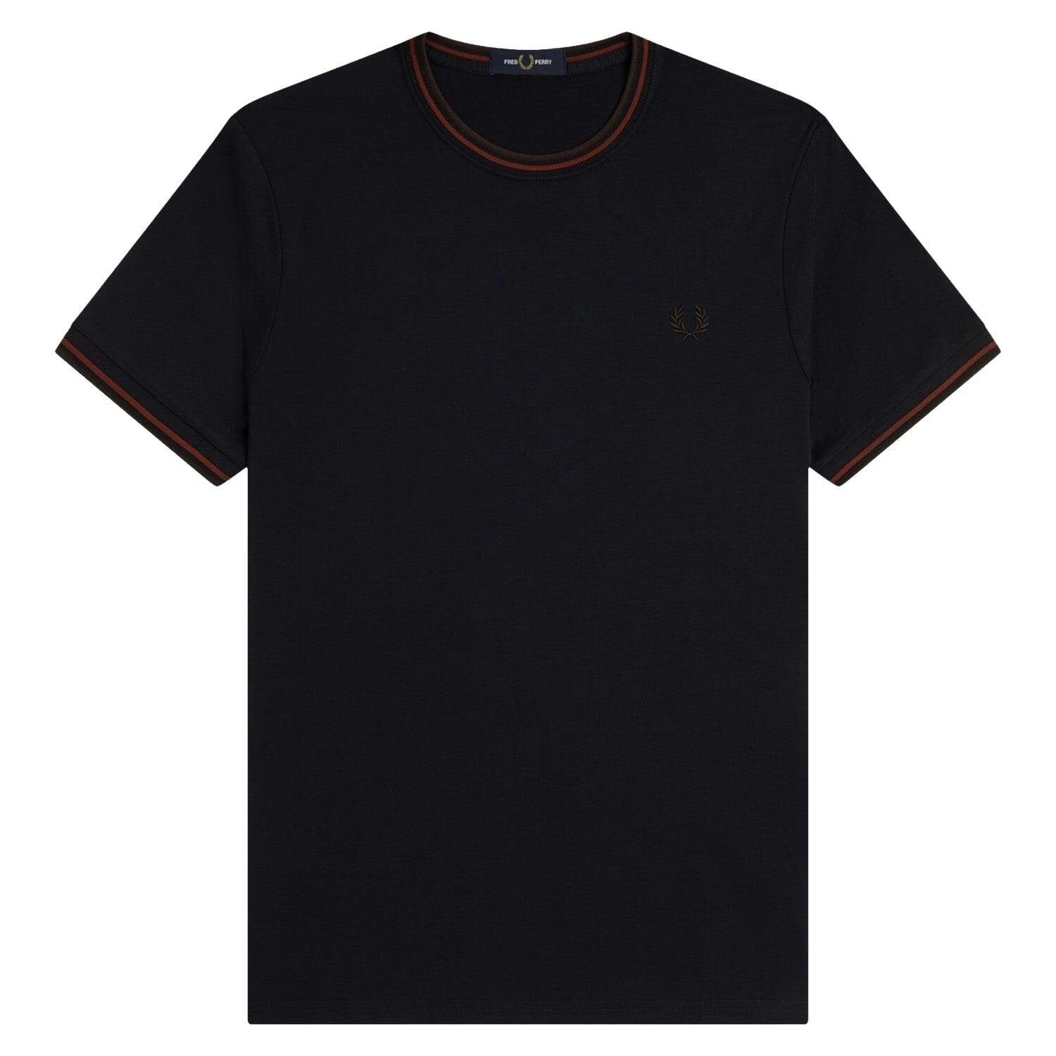 Fred Perry Bleu Contrast Trim Double Stripe T-Shirt - Image 4