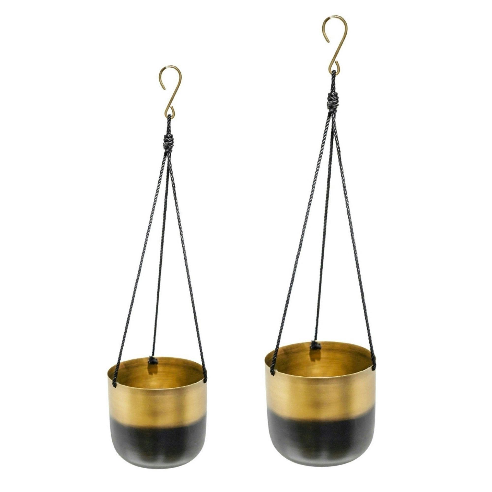 Rackhams Gold Oscar Two Tone Metal Hanging Planter Set Of 2