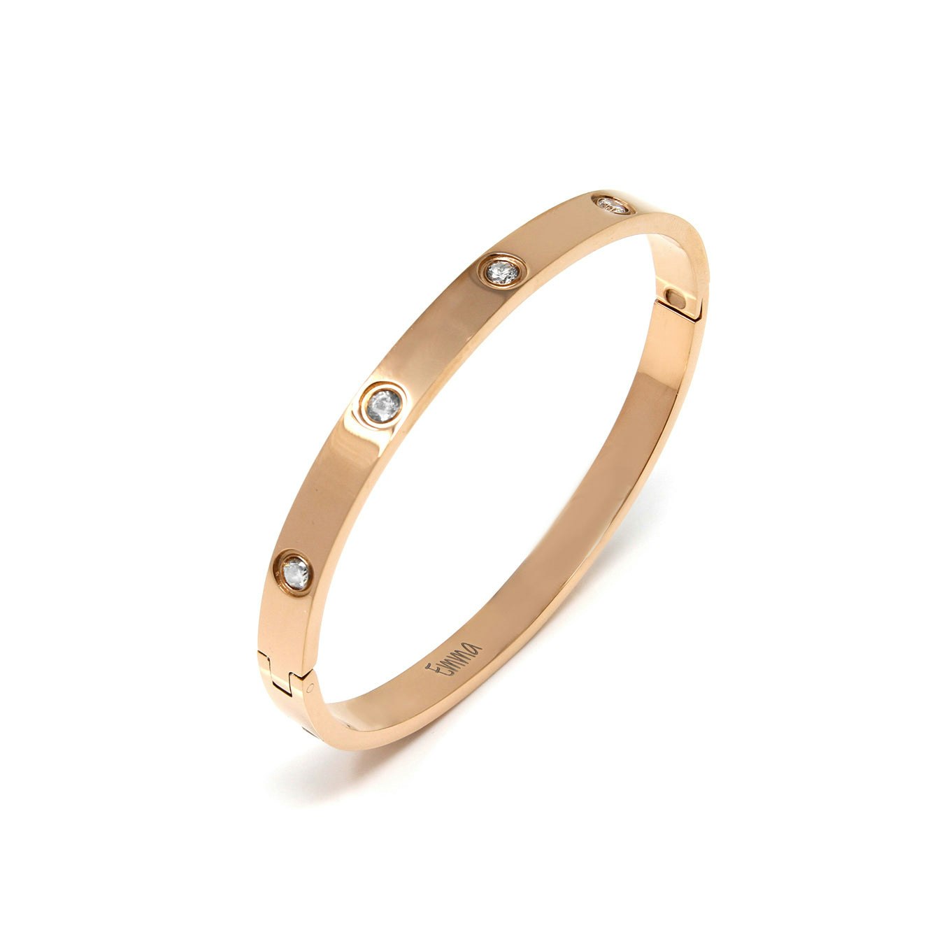 Say It With Gold Hinged Stone Bangle - Rose Plated Stainless Steel - Classic