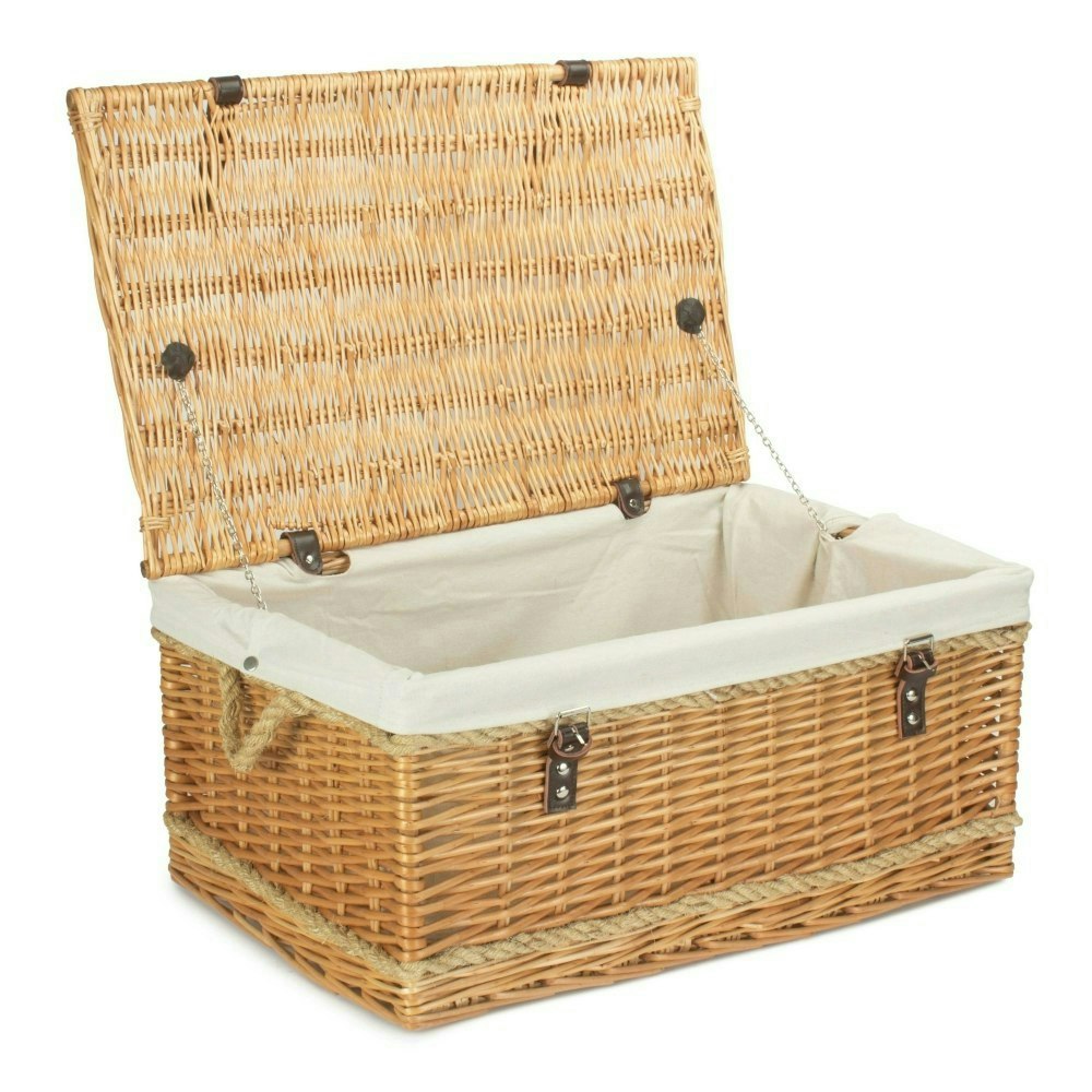 Red Hamper Red/White Hamper 62Cm Roped Handled Buff Willow Wicker Picnic Basket