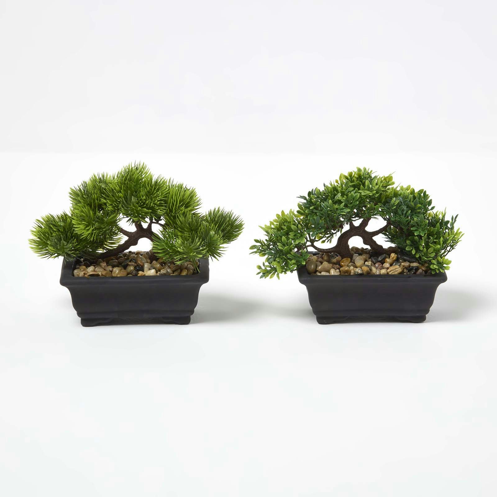 Homescapes Light Set Of 2 Artificial Bonsai Trees In Decorative Pots, 15 Cm Tall