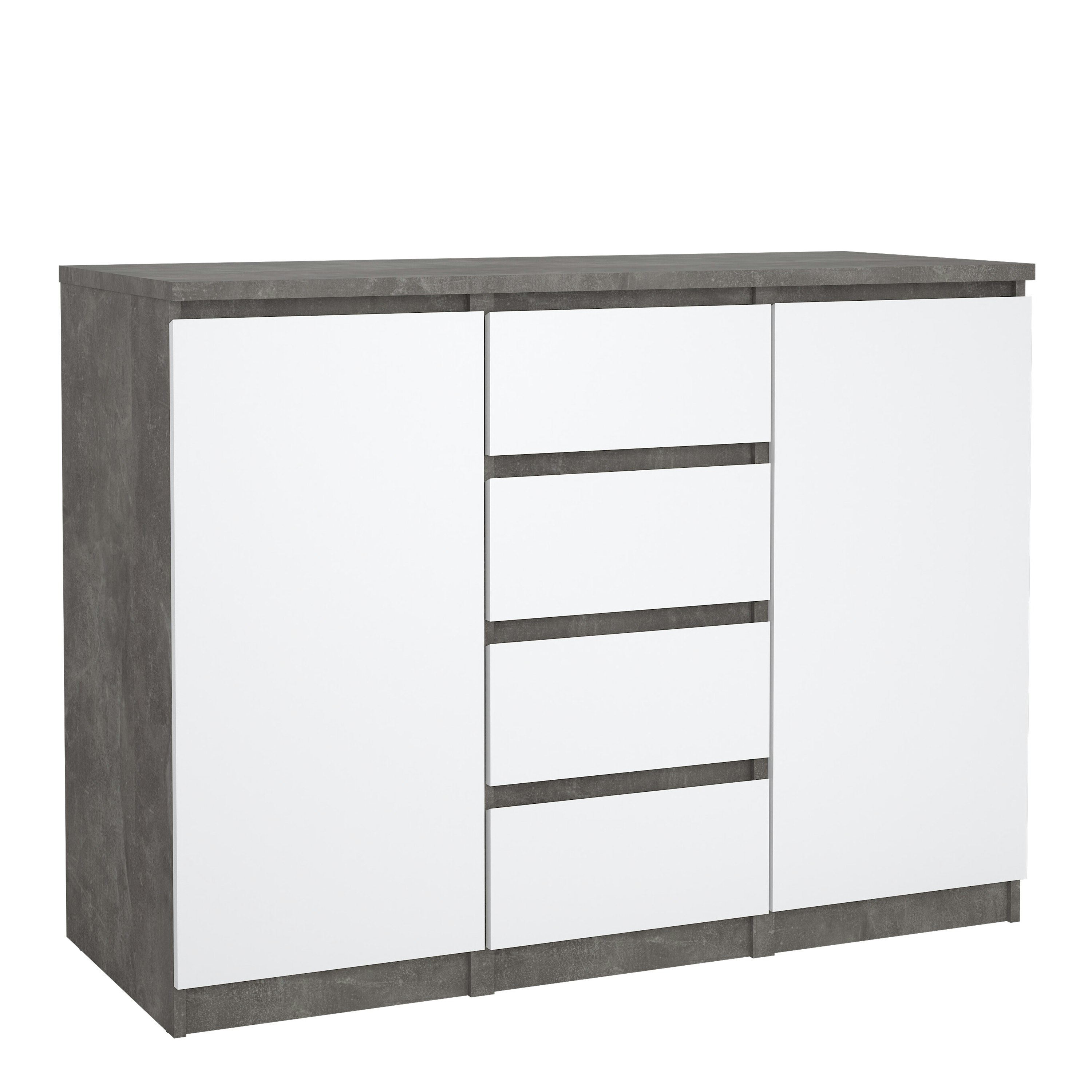 Rackhams White/Grey Naia Sideboard 4 Drawers 2 Doors In Concrete And High Gloss - 120.8 - 1