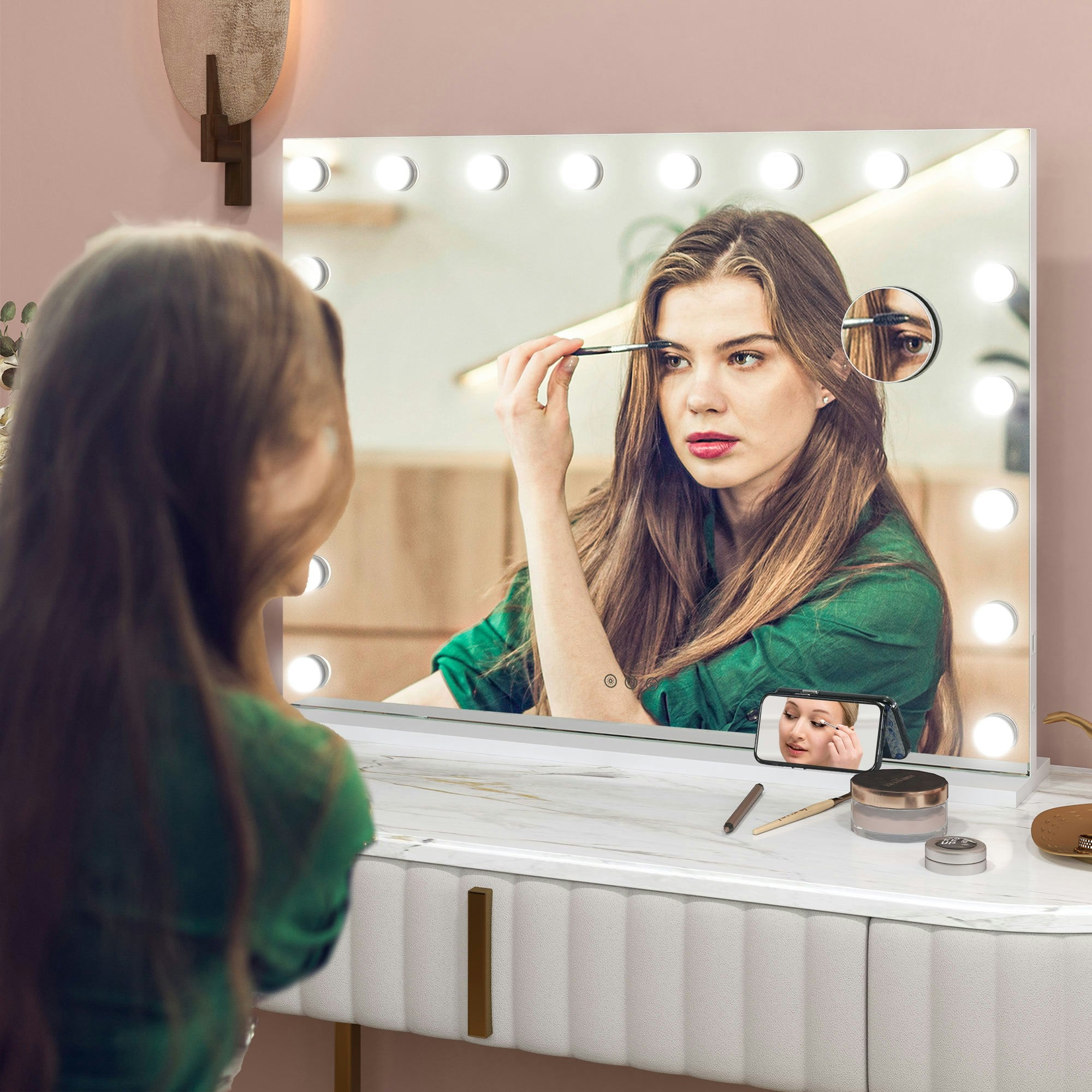 Homcom White Hollywood Vanity Mirror With Lights, 10X Magnifying, Usb Port,