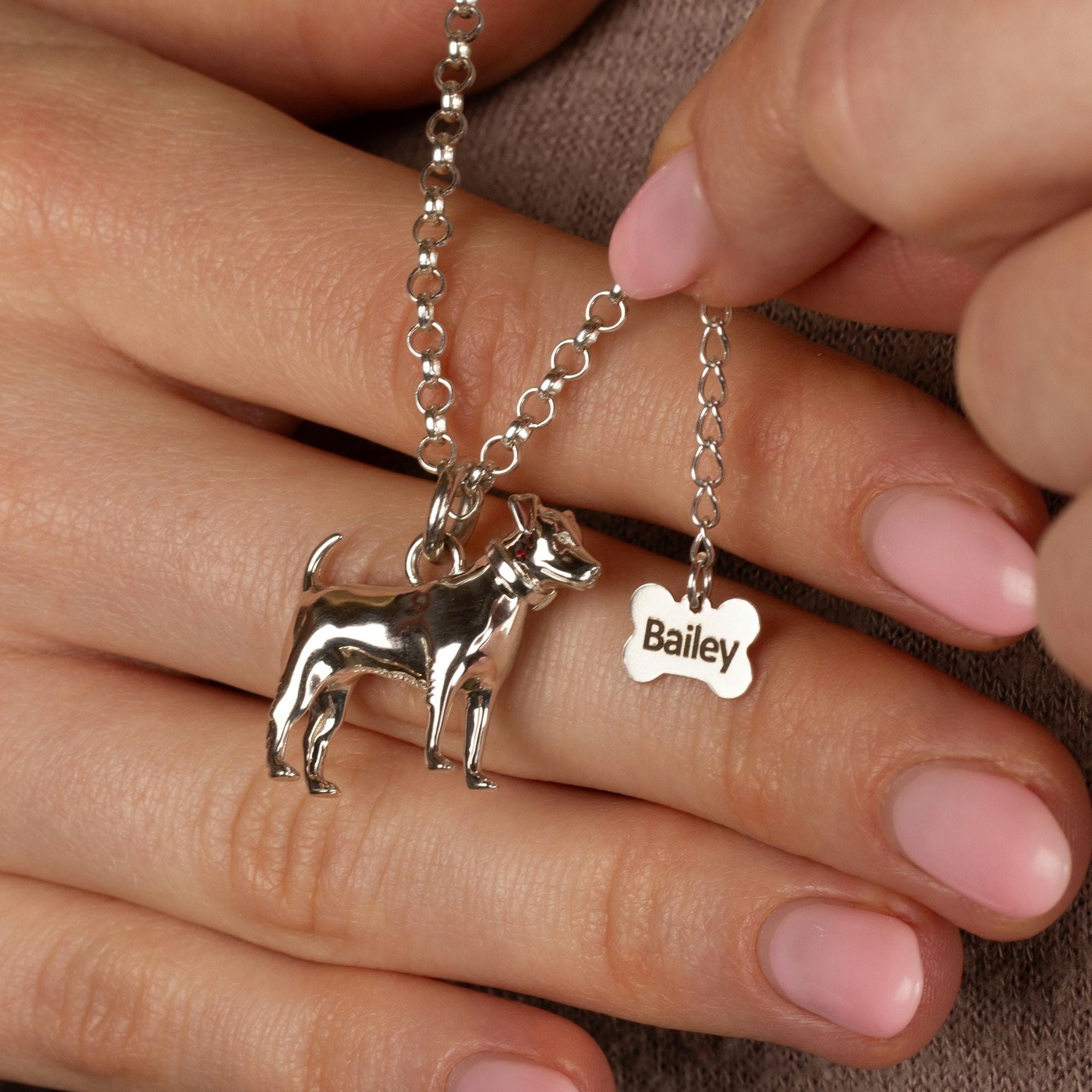 Mylee London Silver Extra Large Jack Russell Necklace - Personalised - Yes