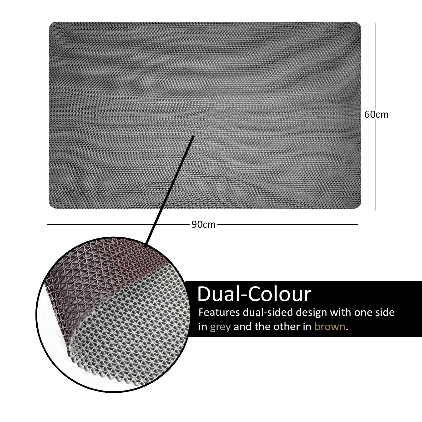 Nicoman Grey/Brown Reversible Dual-Colour Pvc Shower Bathroom Anti Slip Mat - 90X60cm