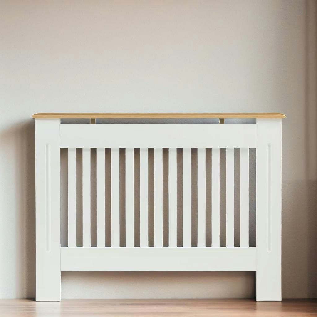 Rackhams White Modern Radiator Cover With Wooden Top Shelf