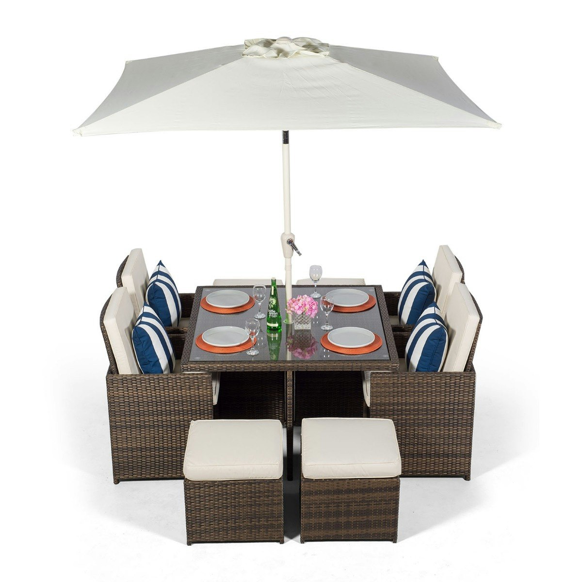 Rackhams Brown 4 Seater Rattan Cube Dining Set - 1