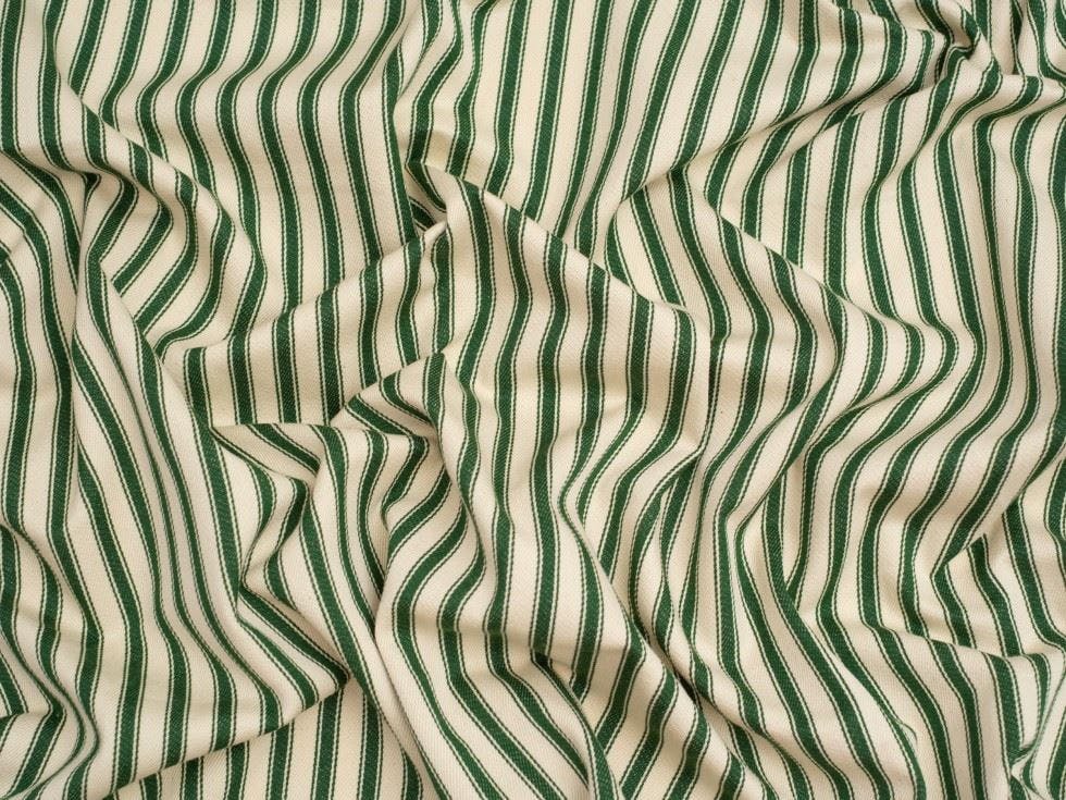 Minerva Light Core Range Ticking Stripe Canvas Fabric - Stripes Design Dressmaking Fabric, 137 Cm / 54" Wide - Per Metre - Forest