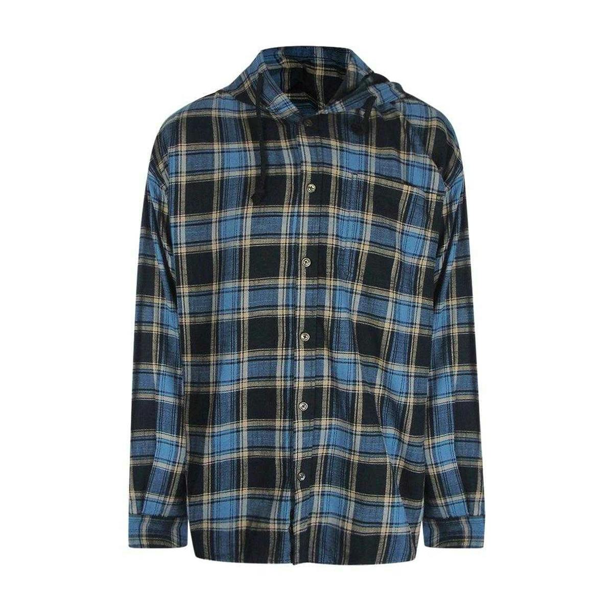 Diesel Men's Blue/Black Checkered Hooded Shirt - S - 100% Mixed