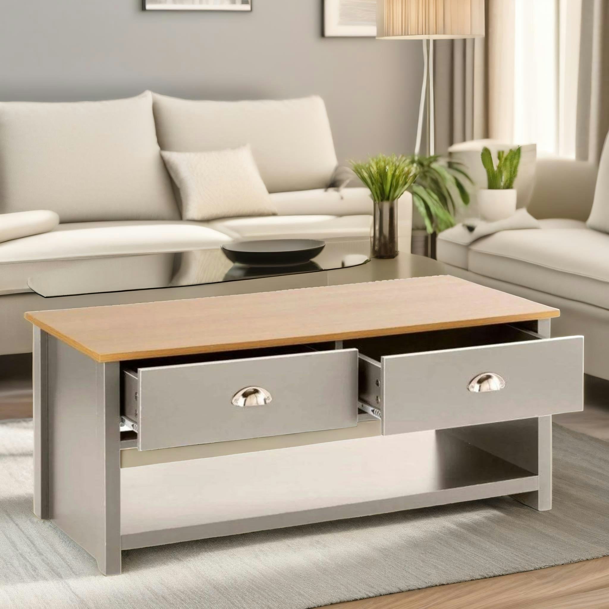 Rafaelo Mobilia Grey Coffee Table With 2 Drawers