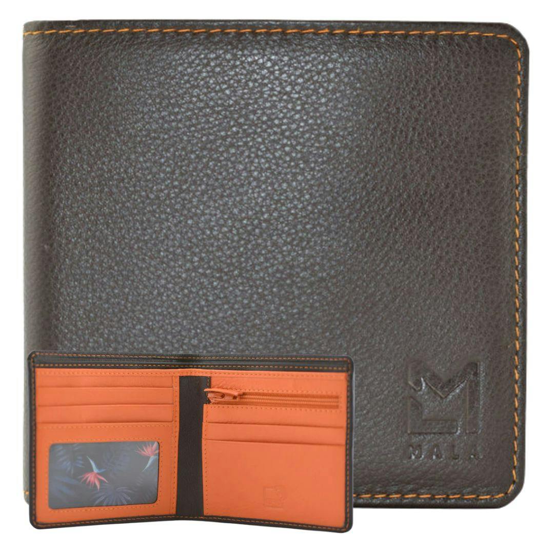 Mala Leather Brown/Orange Hudson Slim Wallet With Coin Pocket - One Size - Leather