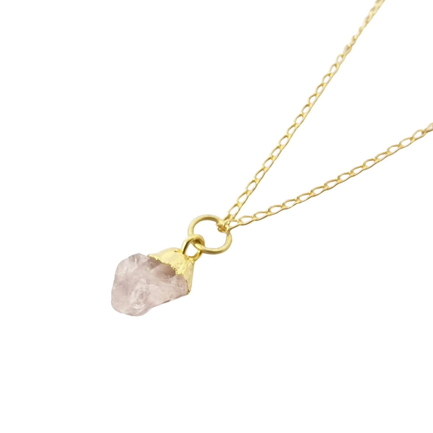 Harfi Gold Raw Rose Quartz October Birthstone Plated Necklace